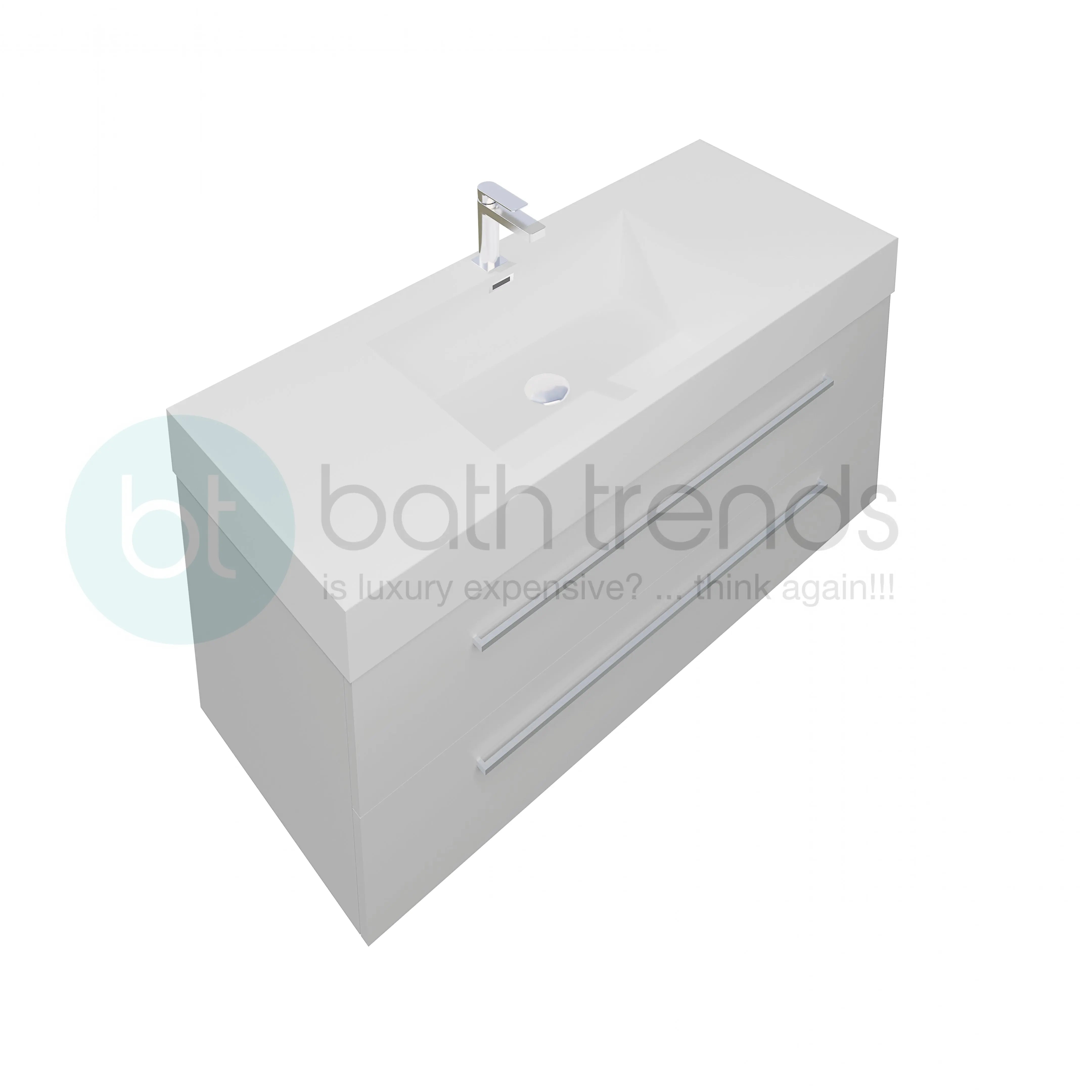 Maya 47.5 White High Gloss Cabinet, Square Cultured Marble Sink, Wall Mounted Modern Vanity Set