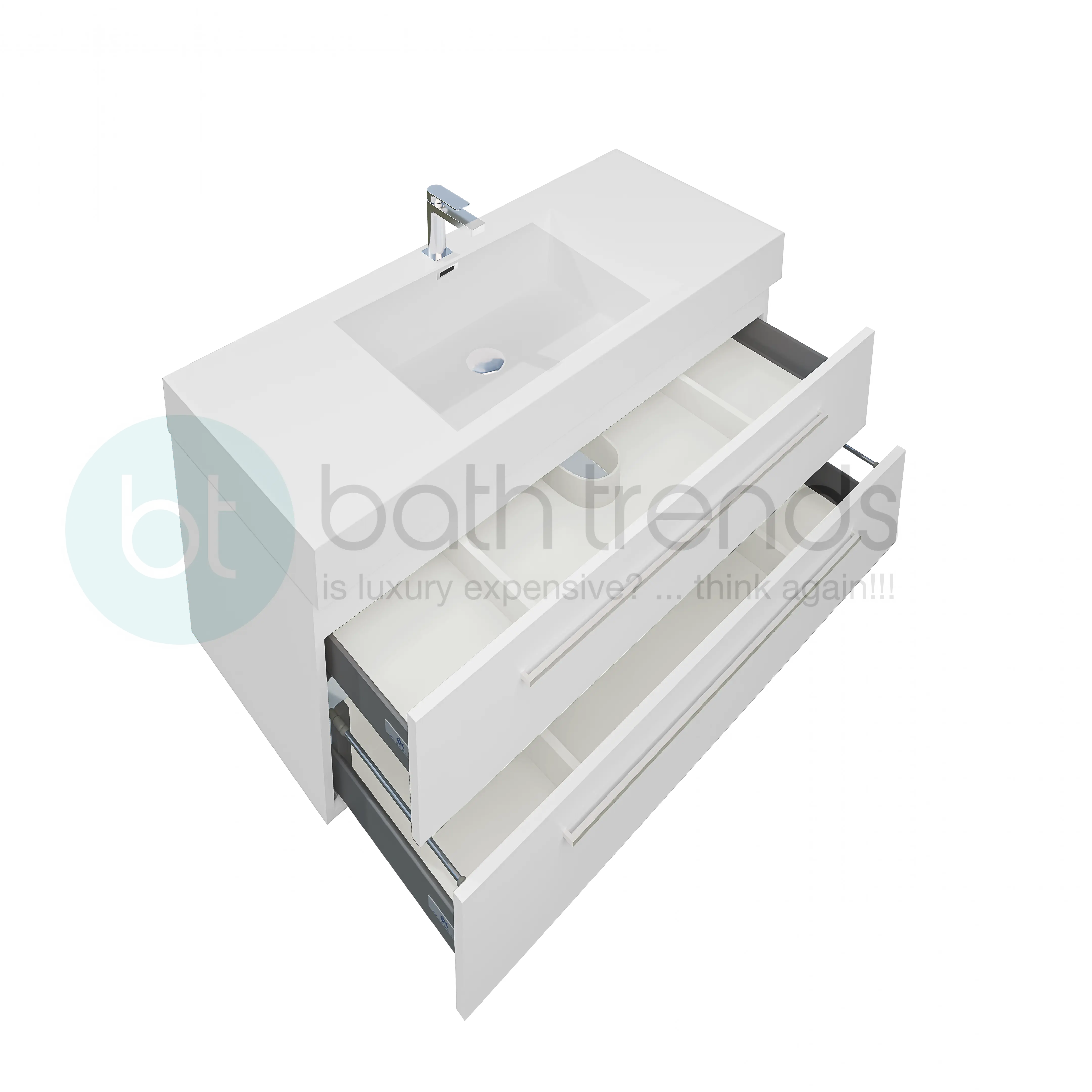 Maya 47.5 White High Gloss Cabinet, Square Cultured Marble Sink, Wall Mounted Modern Vanity Set