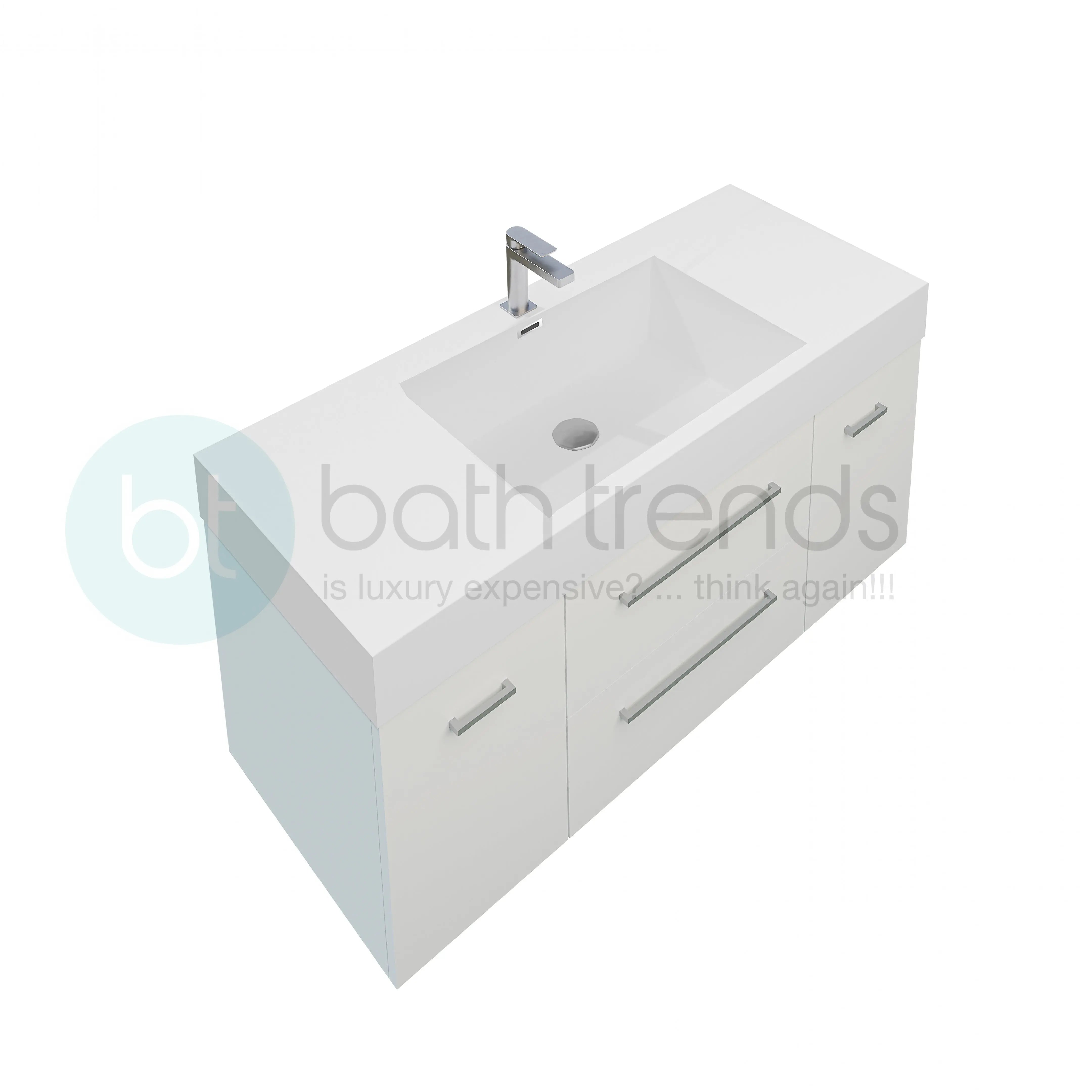 Maya Duo 47.5 White High Gloss Cabinet, Square Cultured Marble Sink, Wall Mounted Modern Vanity Set