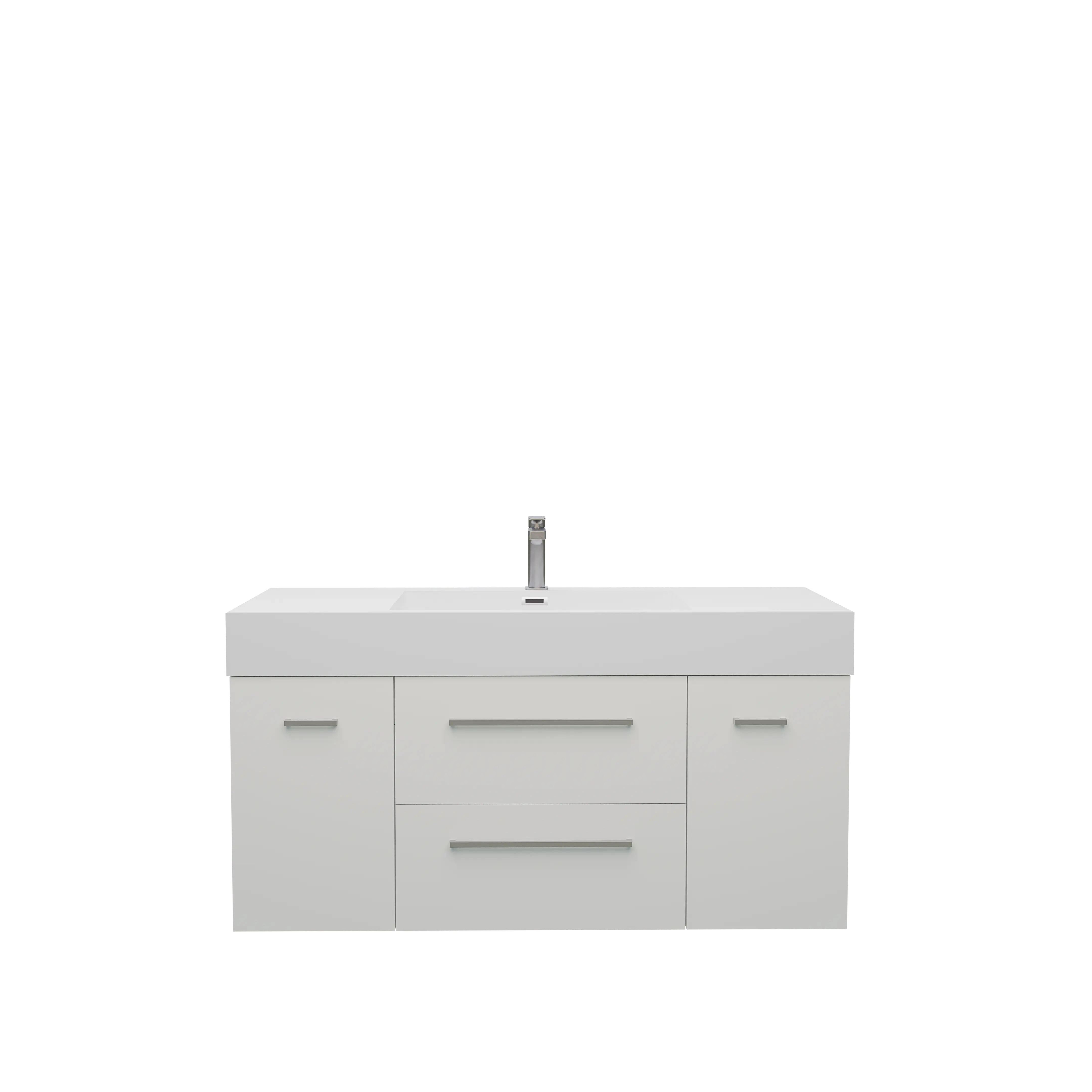 Maya Duo 59 White High Gloss Cabinet, Square Cultured Marble Sink, Wall Mounted Modern Vanity Set