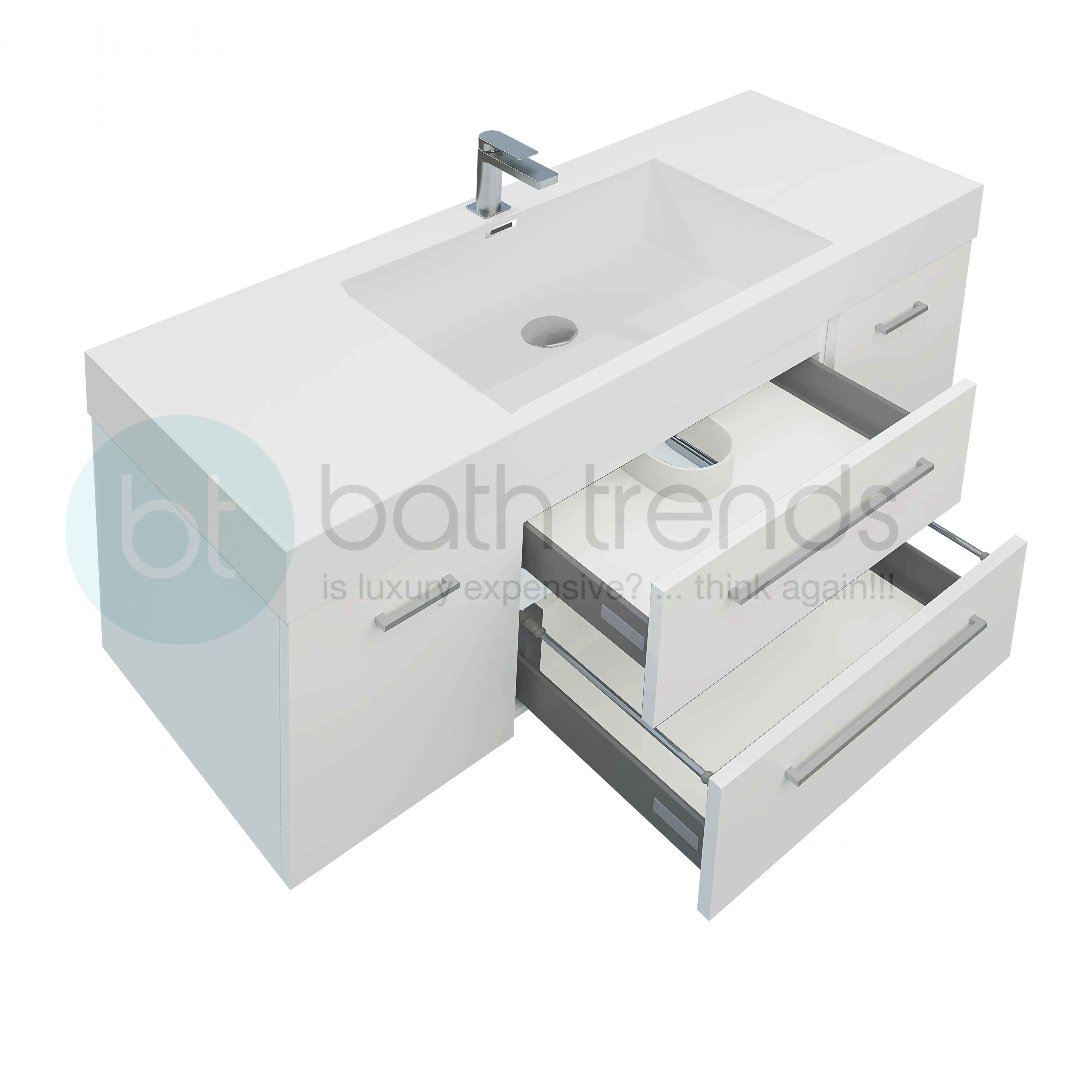 Maya Duo 47.5 White High Gloss Cabinet, Square Cultured Marble Sink, Wall Mounted Modern Vanity Set