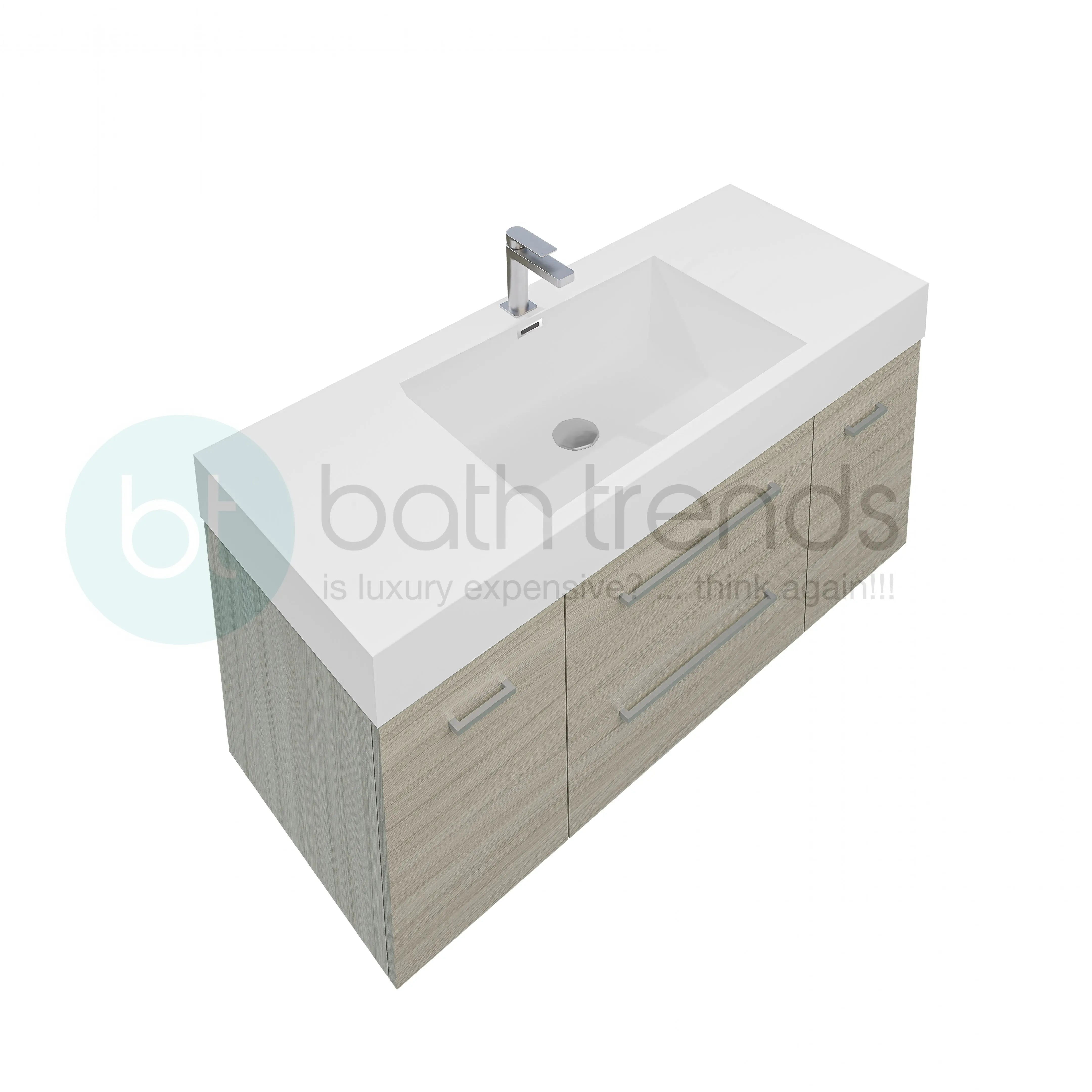Maya Duo 59 Nilo Grey Wood Texture Cabinet, Square Cultured Marble Sink, Wall Mounted Modern Vanity Set