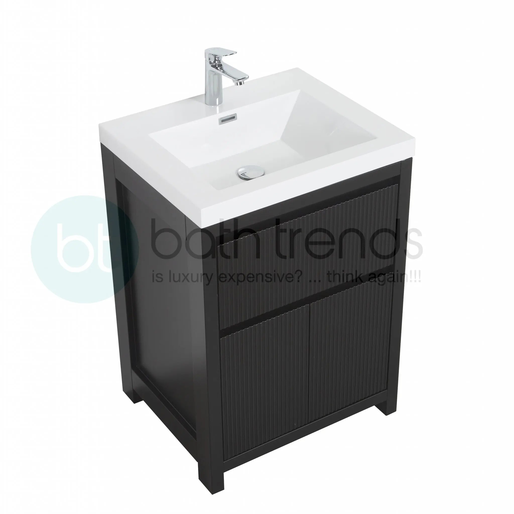 Neos 23.5 Matte Black Cabinet, Square Cultured Marble Sink, Free Standing Modern Vanity Set