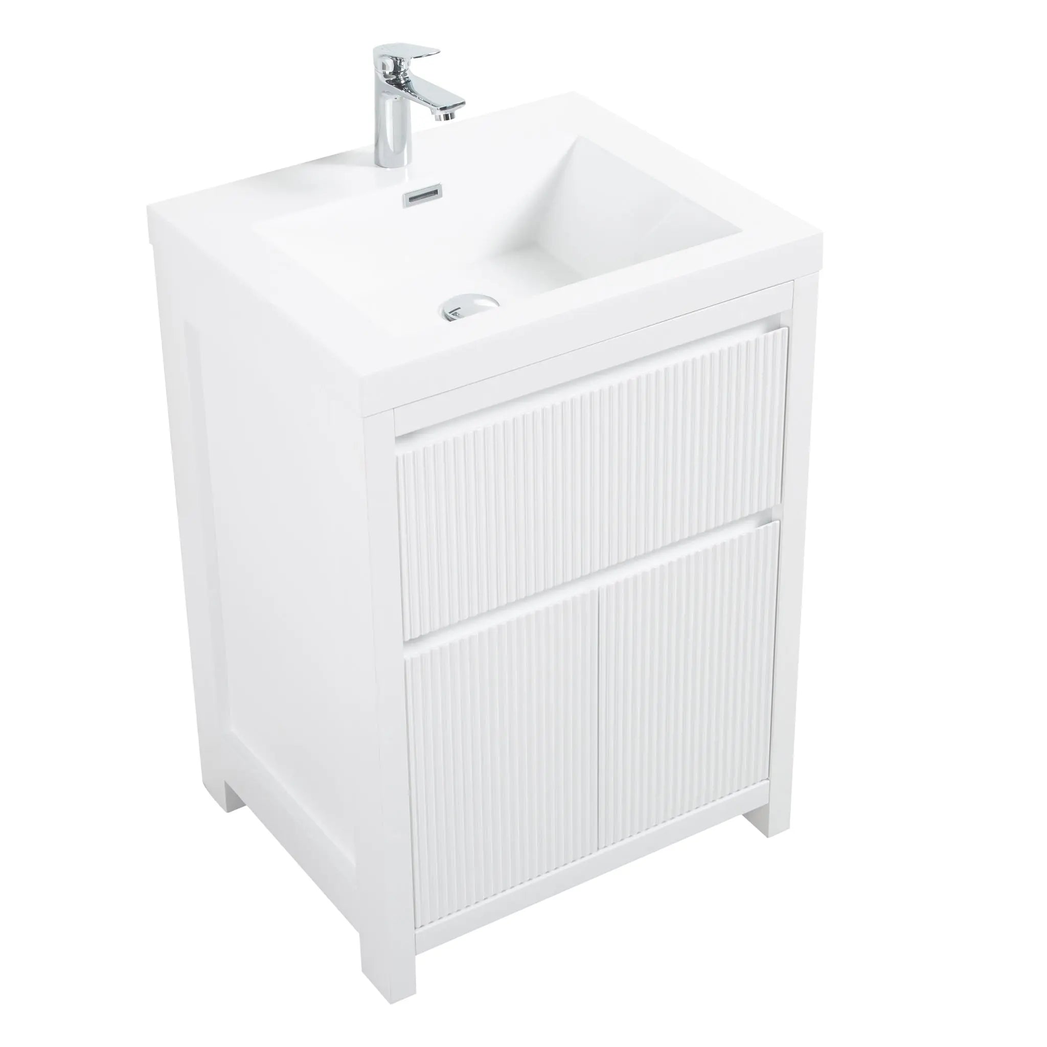 Neos 23.5 Matte White Cabinet, Square Cultured Marble Sink, Free Standing Modern Vanity Set