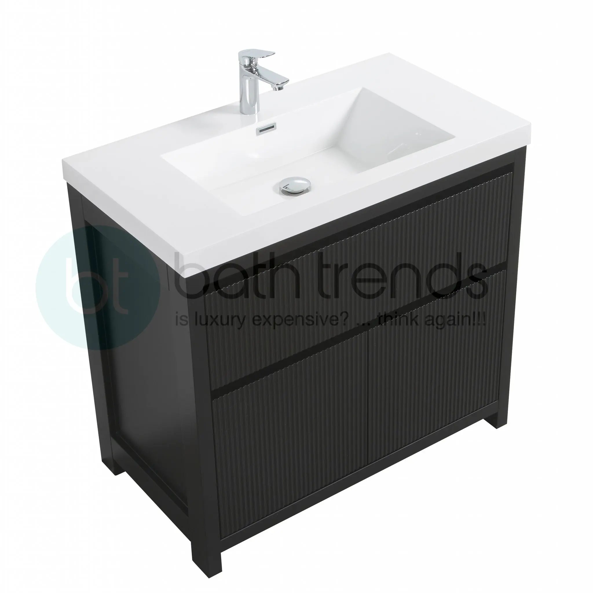 Neos 29.5 Matte Black Cabinet, Square Cultured Marble Sink, Free Standing Modern Vanity Set