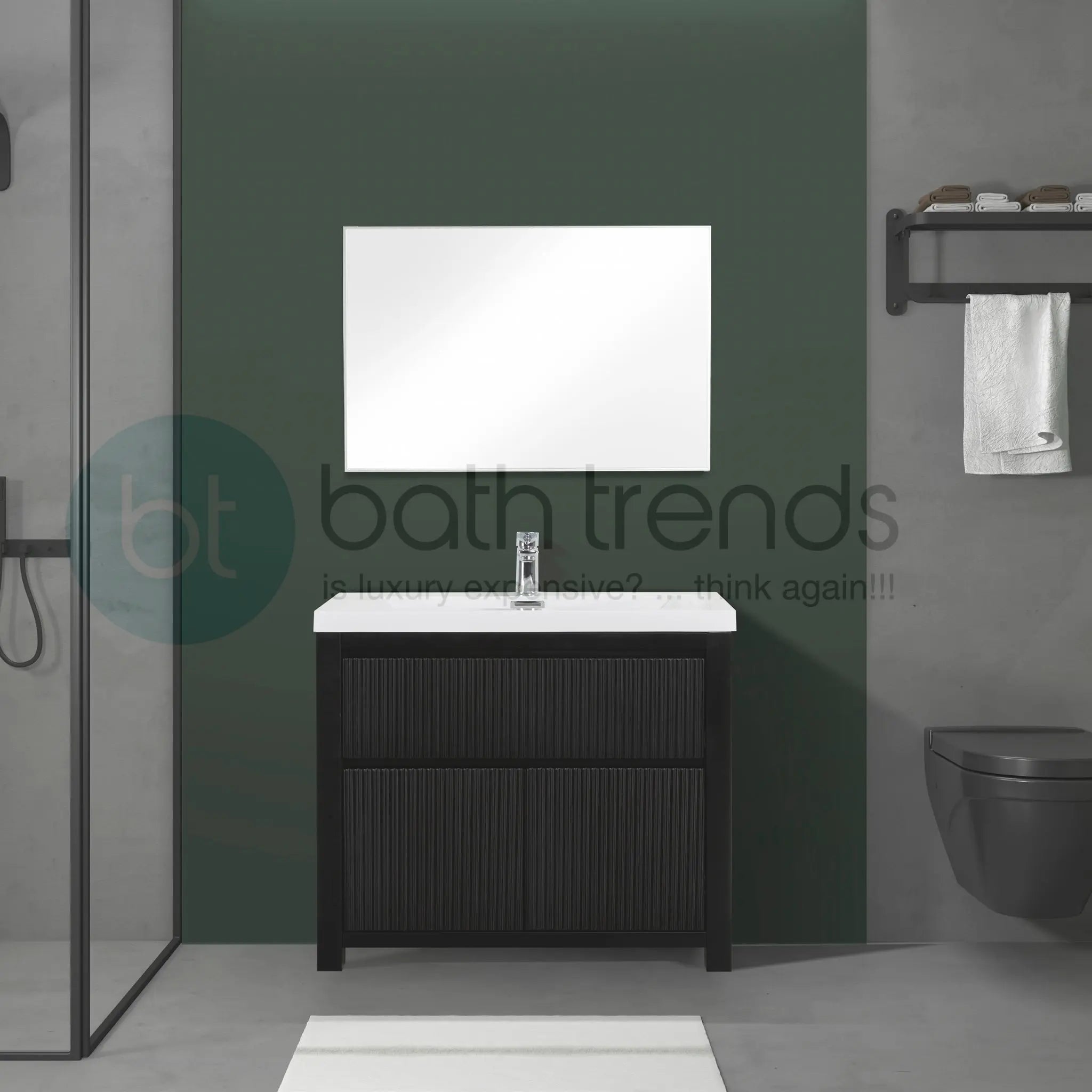 Neos 29.5 Matte Black Cabinet, Square Cultured Marble Sink, Free Standing Modern Vanity Set