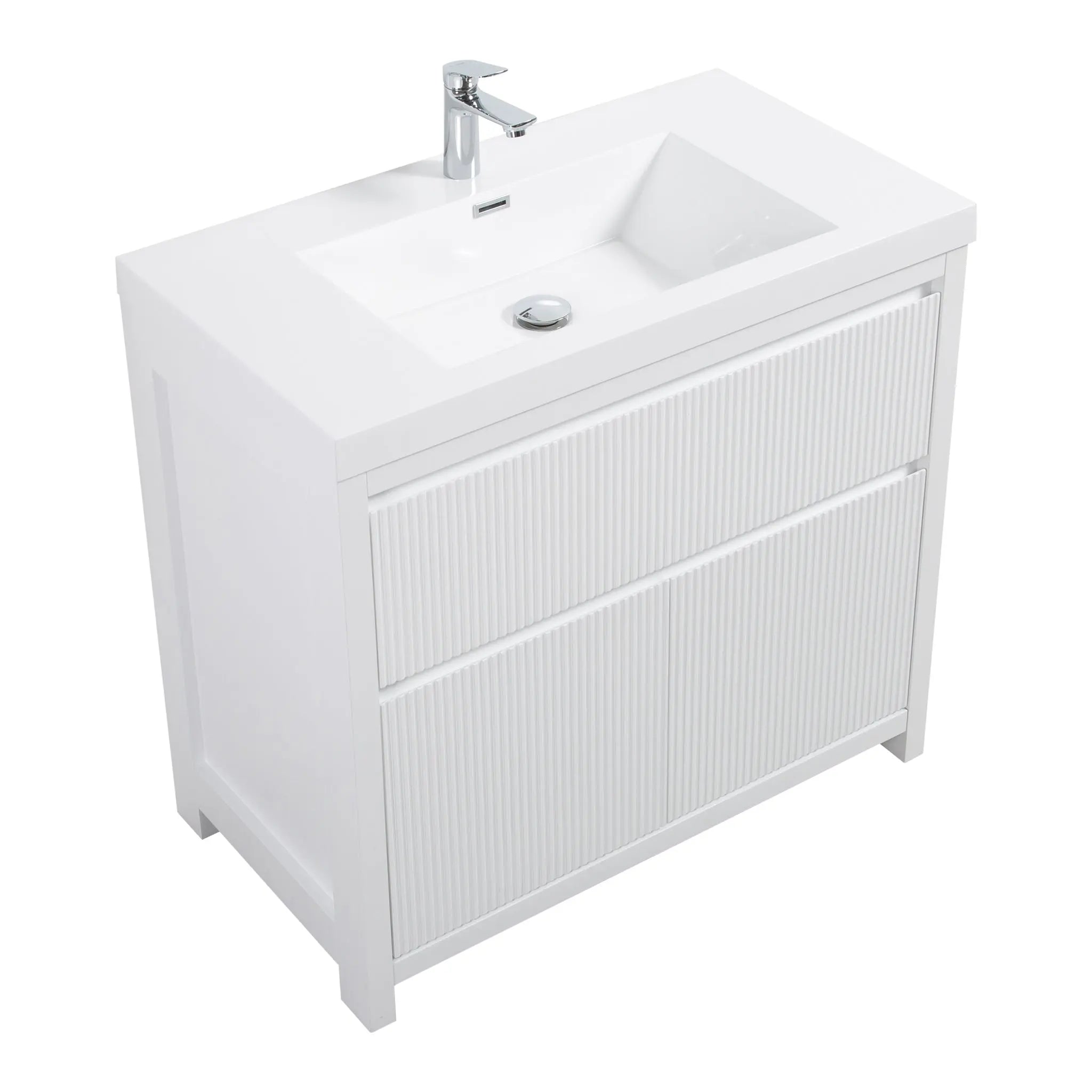Neos 29.5 Matte White Cabinet, Square Cultured Marble Sink, Free Standing Modern Vanity Set