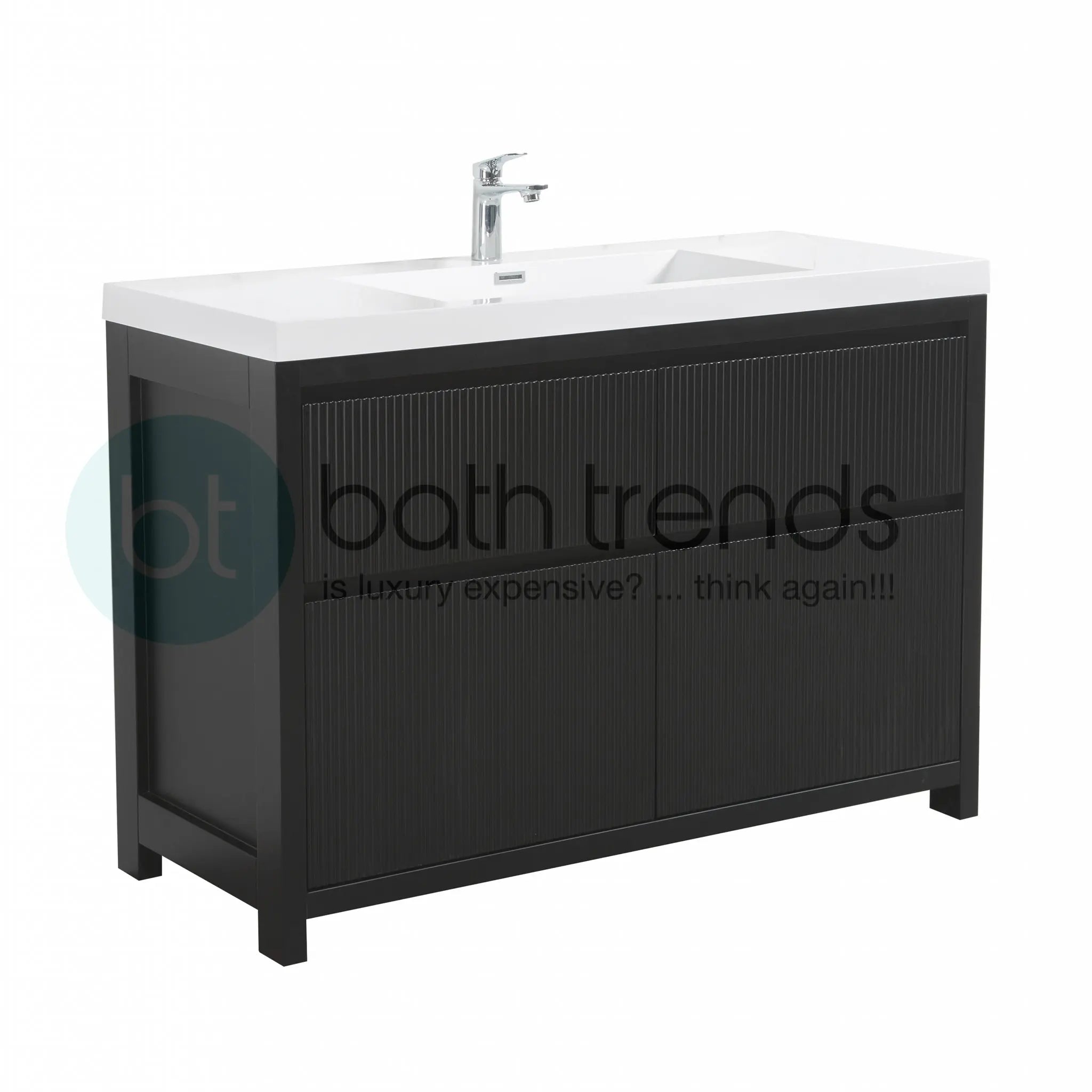Neos 59 Matte Black Cabinet, Square Cultured Marble Single Sink, Free Standing Modern Vanity Set