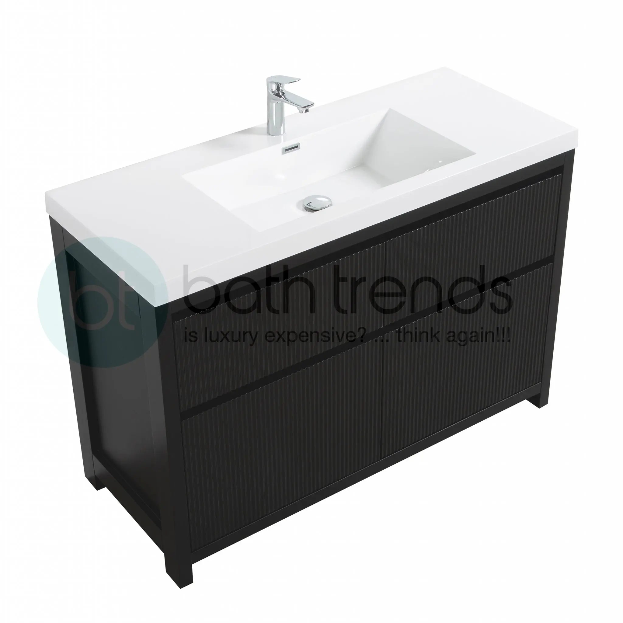 Neos 47.5 Matte Black Cabinet, Square Cultured Marble Sink, Free Standing Modern Vanity Set