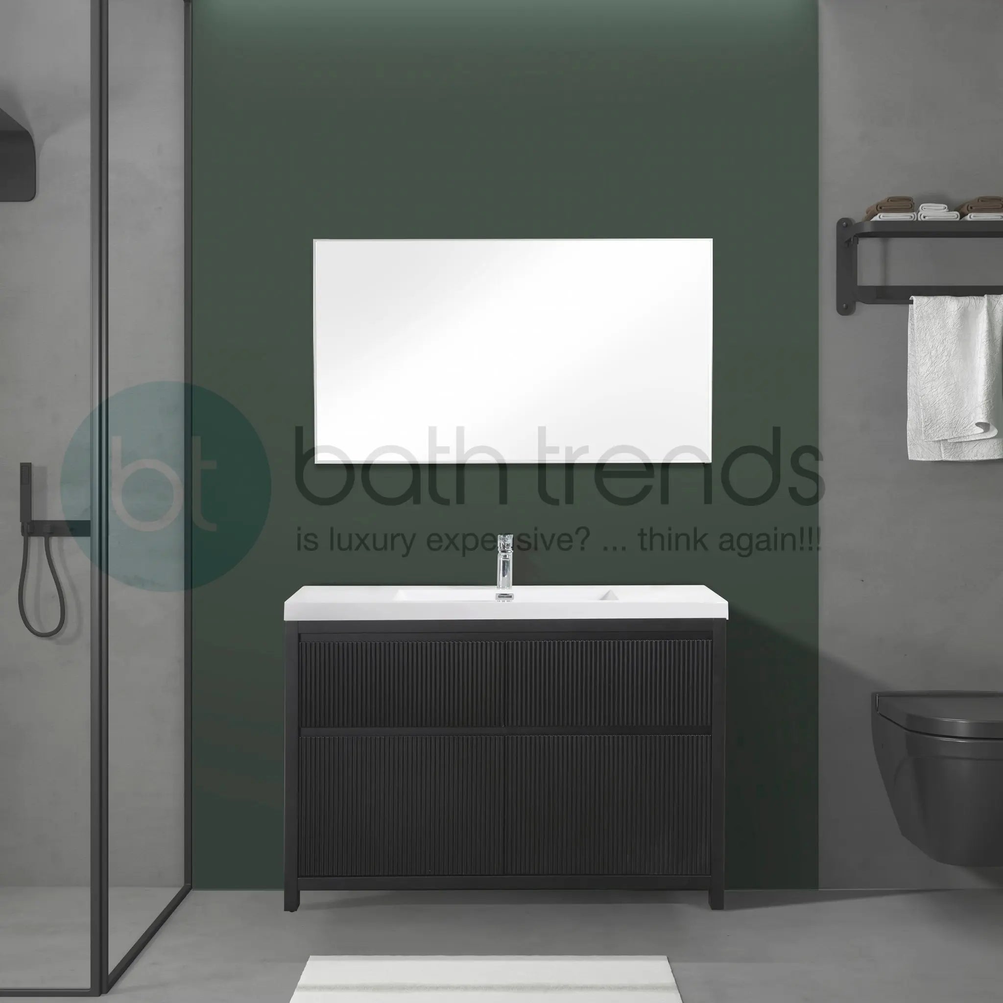 Neos 59 Matte Black Cabinet, Square Cultured Marble Single Sink, Free Standing Modern Vanity Set