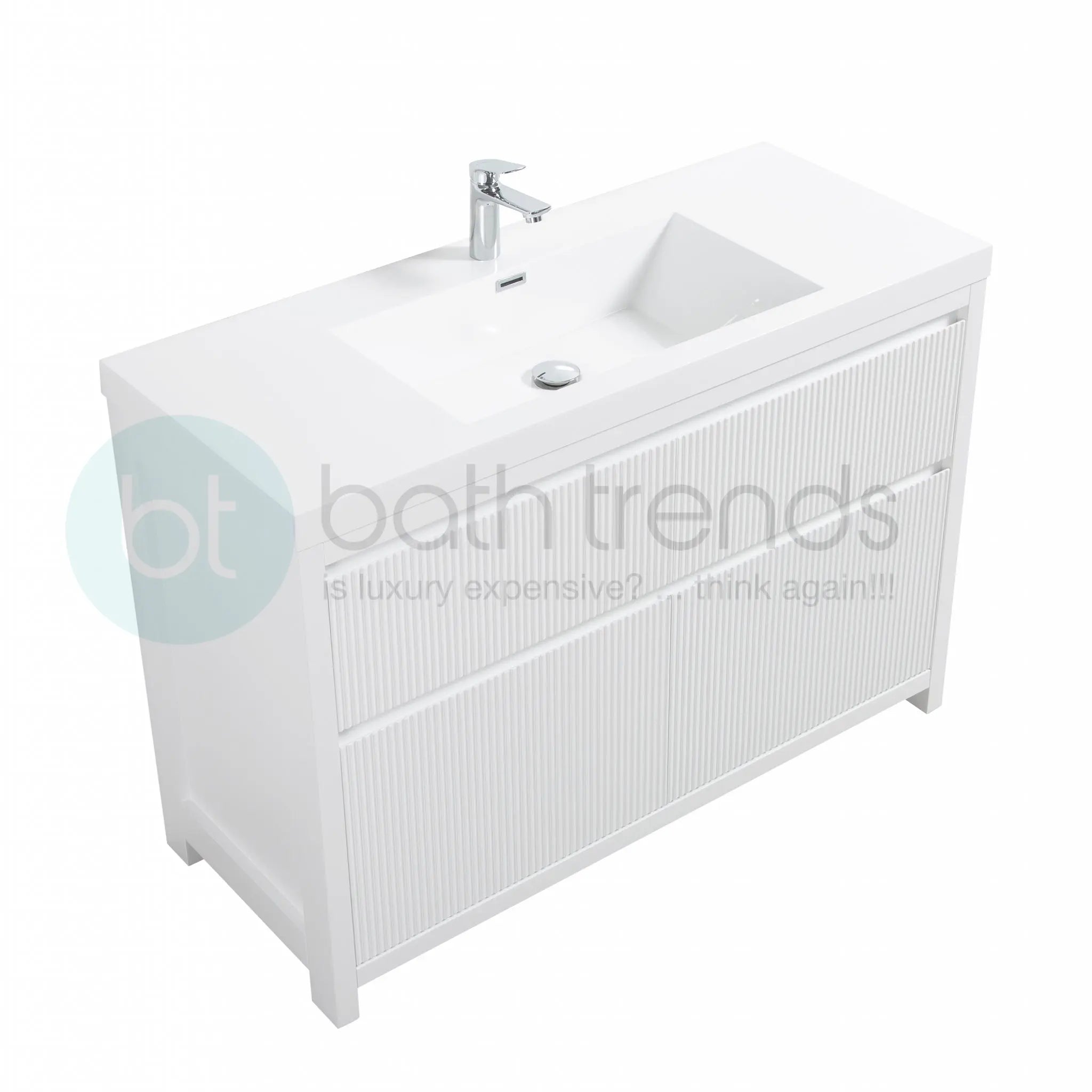 Neos 59 Matte White Cabinet, Square Cultured Marble Single Sink, Free Standing Modern Vanity Set