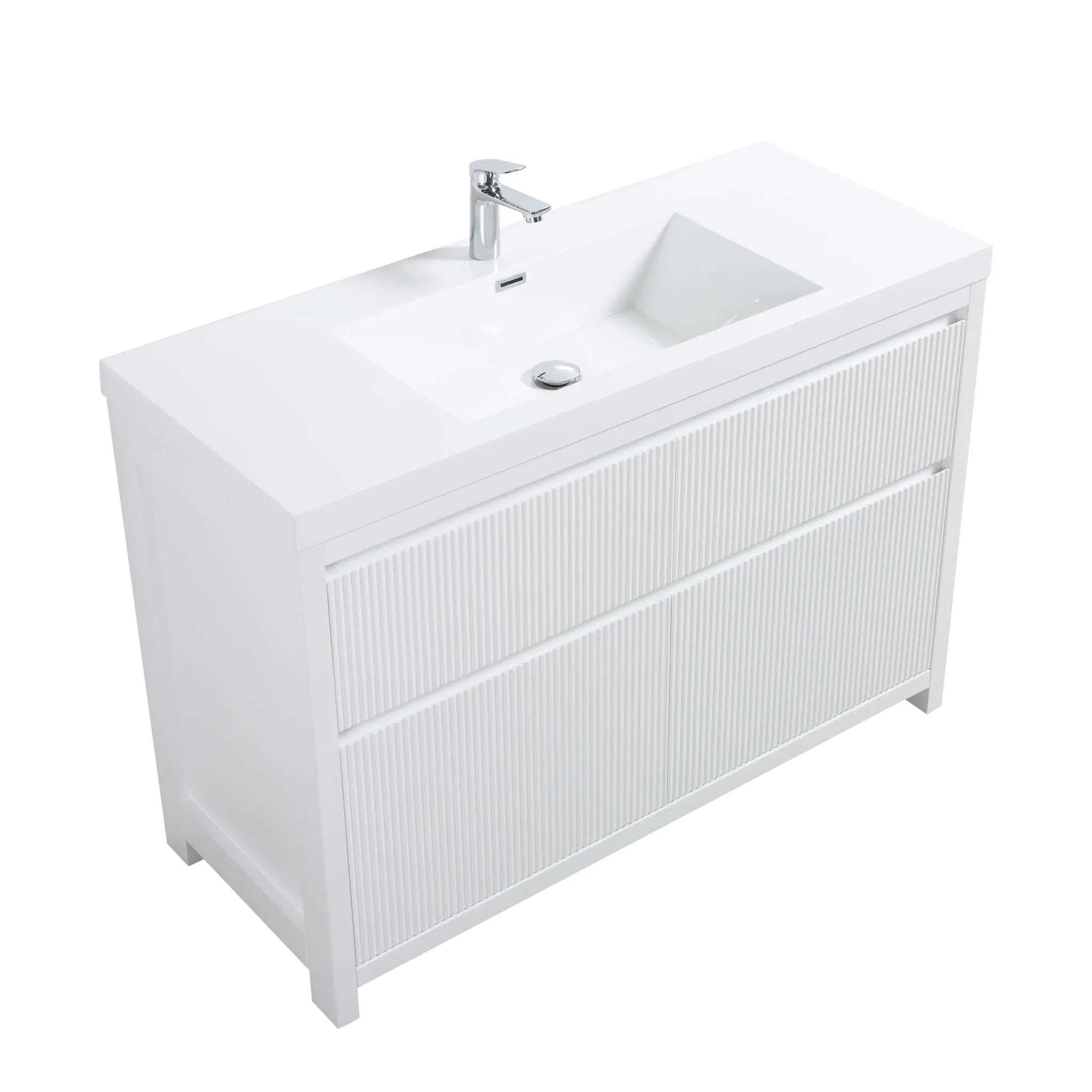 Neos 47.5 Matte White Cabinet, Square Cultured Marble Sink, Free Standing Modern Vanity Set
