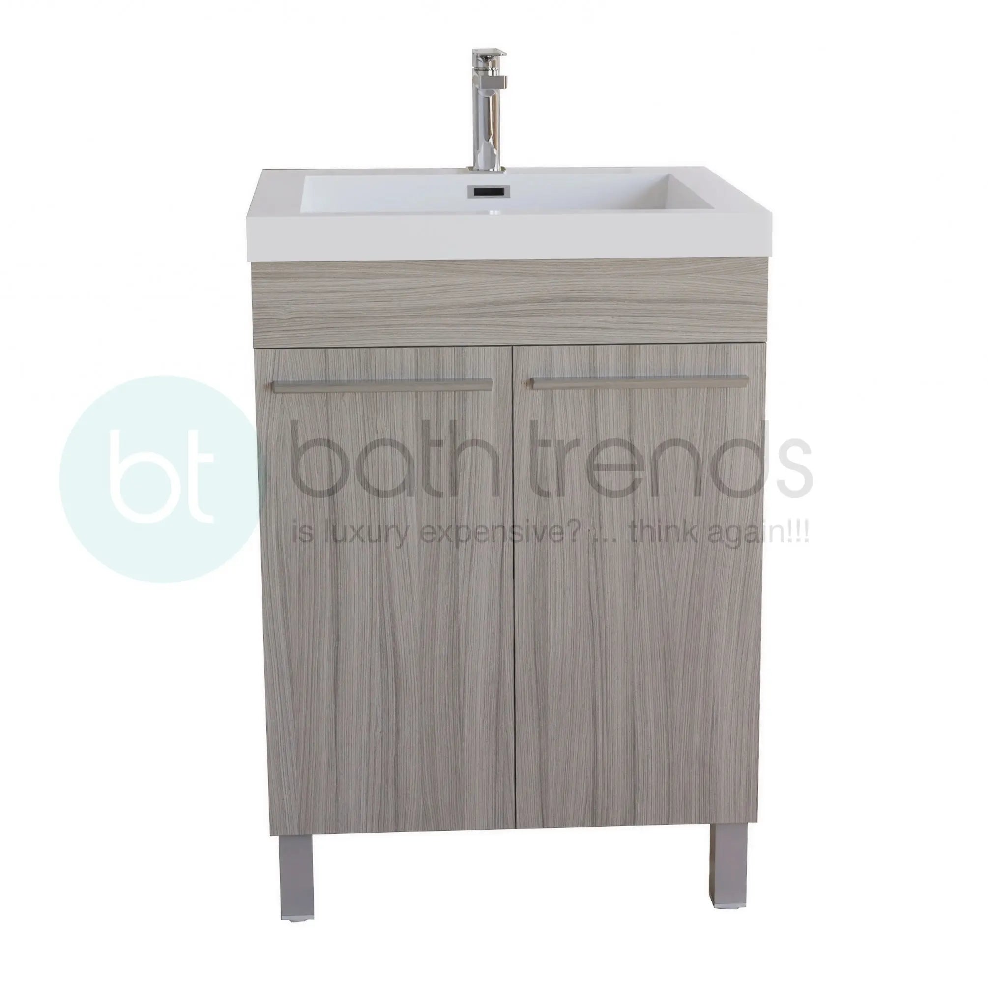 Ocean 23.5 Nilo Grey Wood Texture Cabinet, Square Cultured Marble Sink, Free Standing Vanity Set