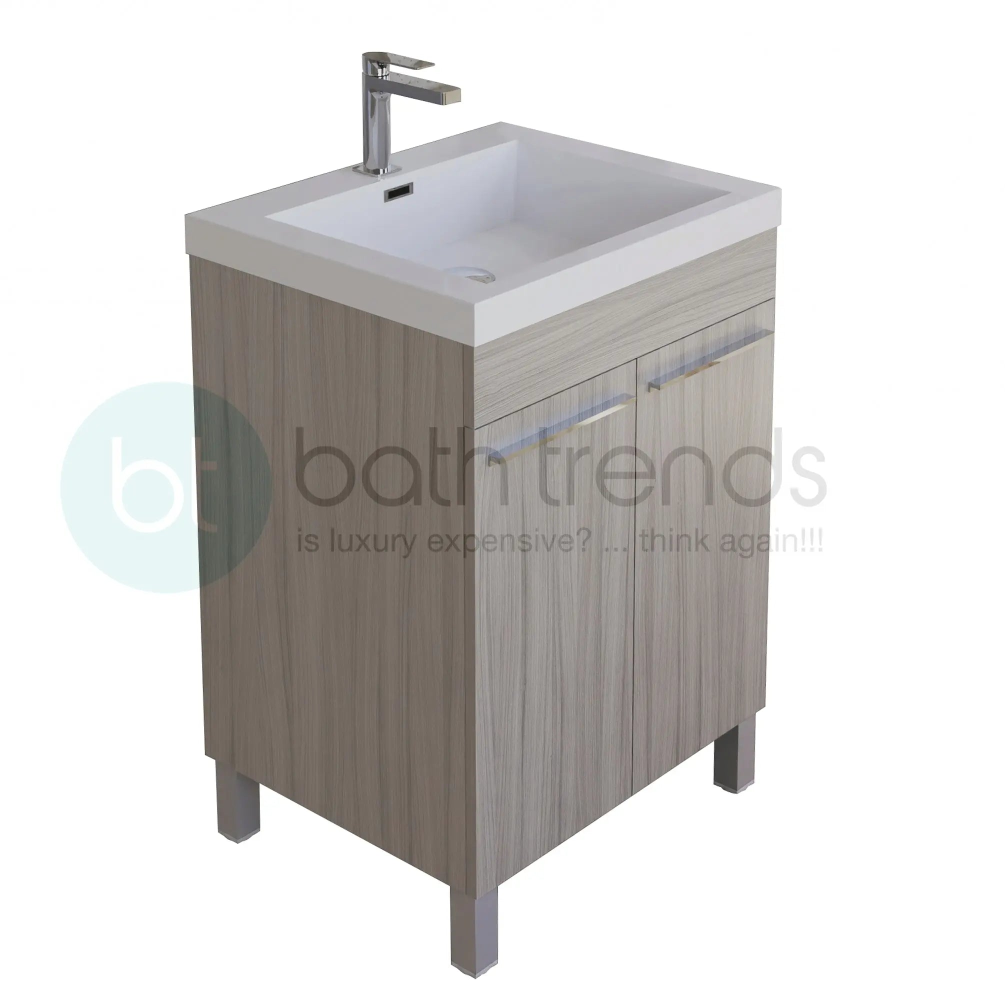 Ocean 23.5 Nilo Grey Wood Texture Cabinet, Square Cultured Marble Sink, Free Standing Vanity Set