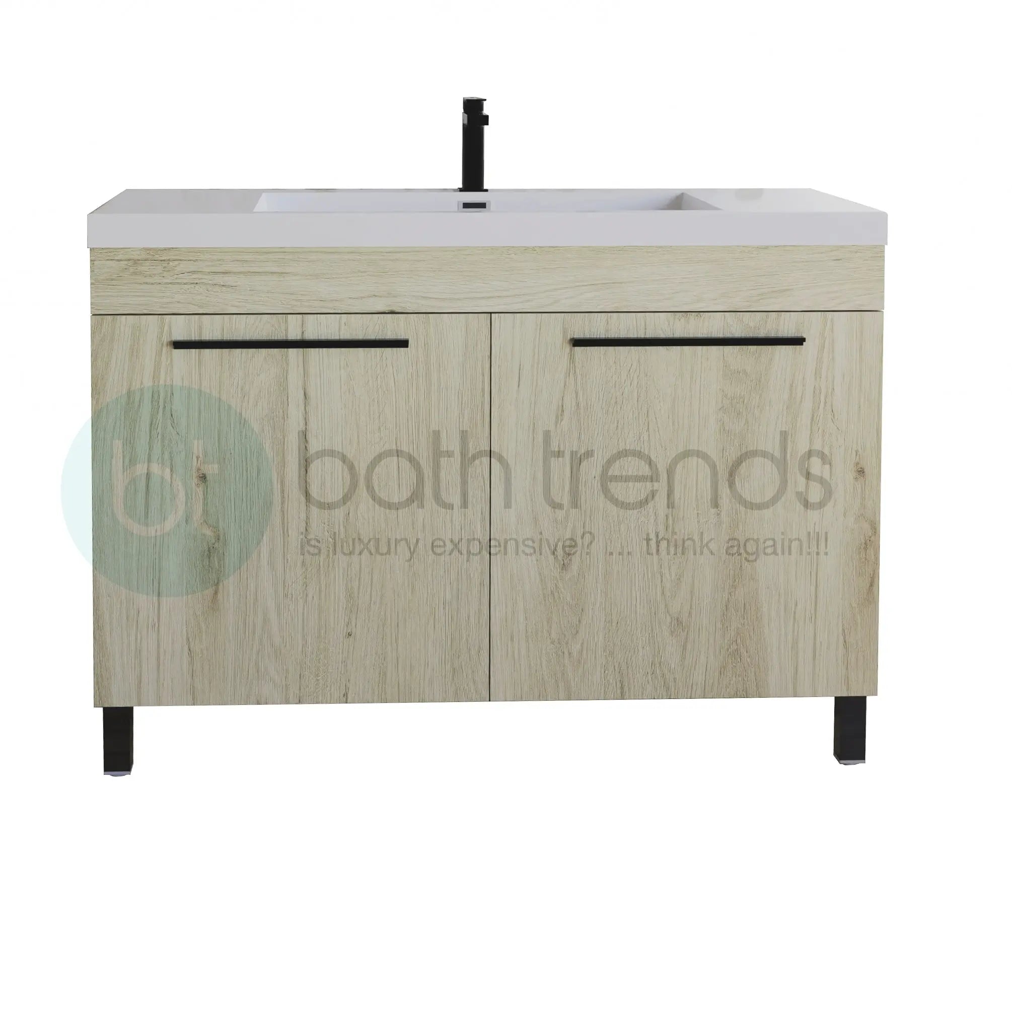 Ocean 31.5 Oak Cabinet, Square Cultured Marble Sink, Free Standing Vanity Set