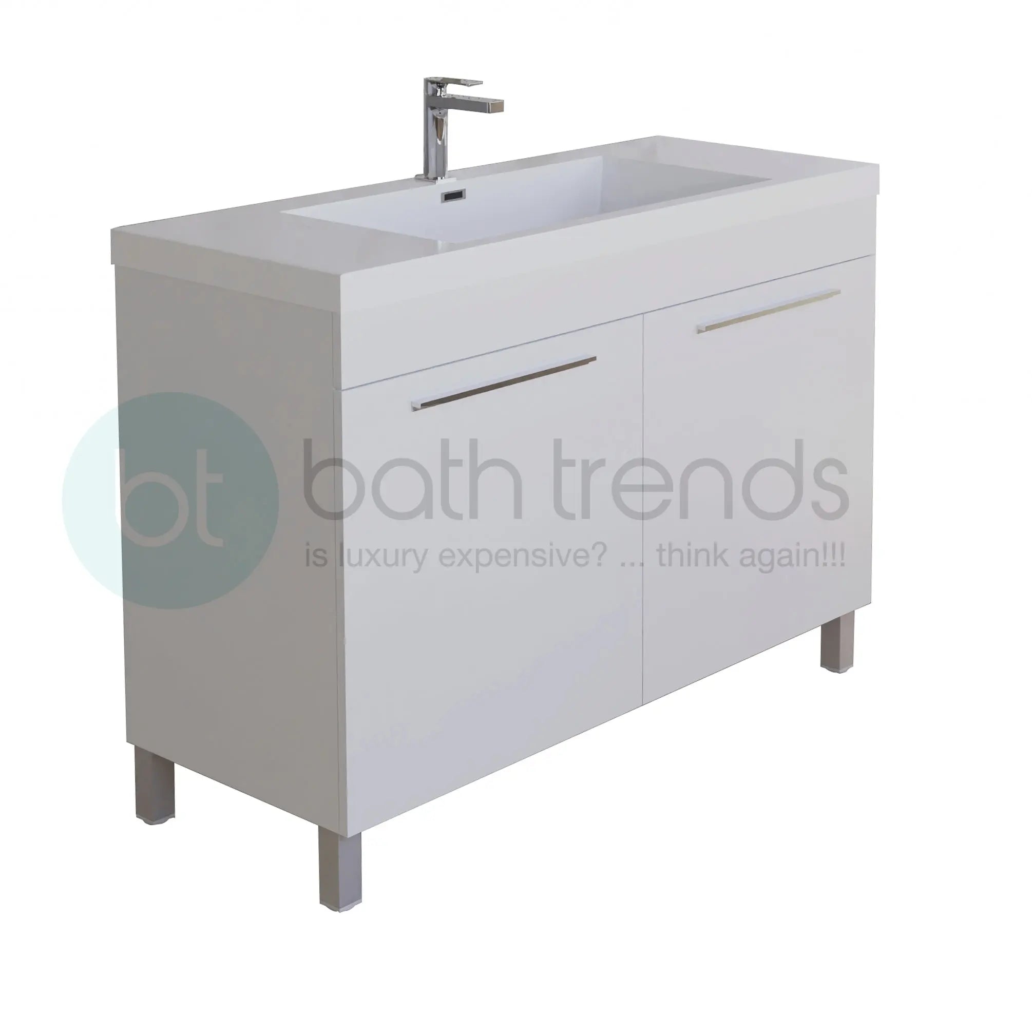 Ocean 31.5 White High Gloss Cabinet, Square Cultured Marble Sink, Free Standing Vanity Set
