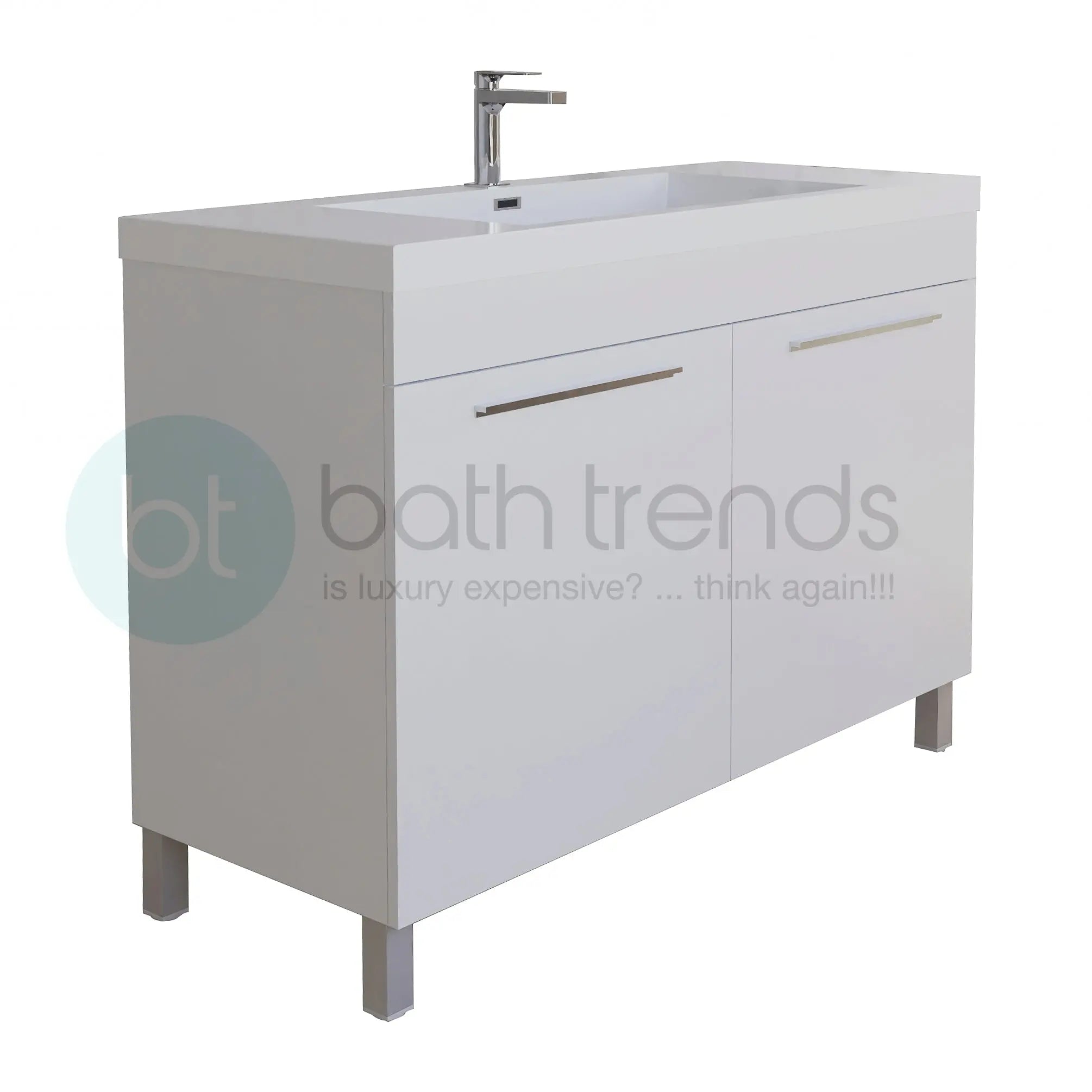 Ocean 35.5 White High Gloss Cabinet, Square Cultured Marble Sink, Free Standing Vanity Set