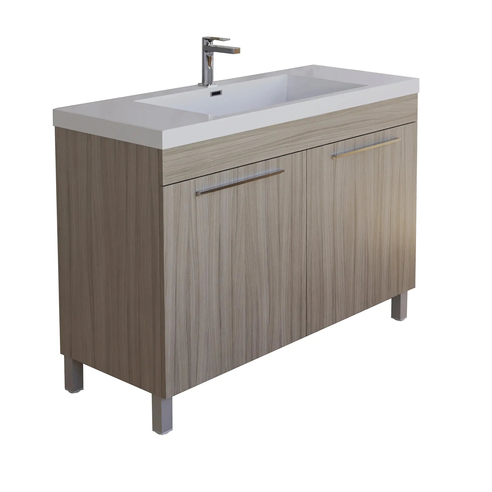 Ocean 39.5 Nilo Grey Wood Texture Cabinet, Square Cultured Marble Sink, Free Standing Vanity Set