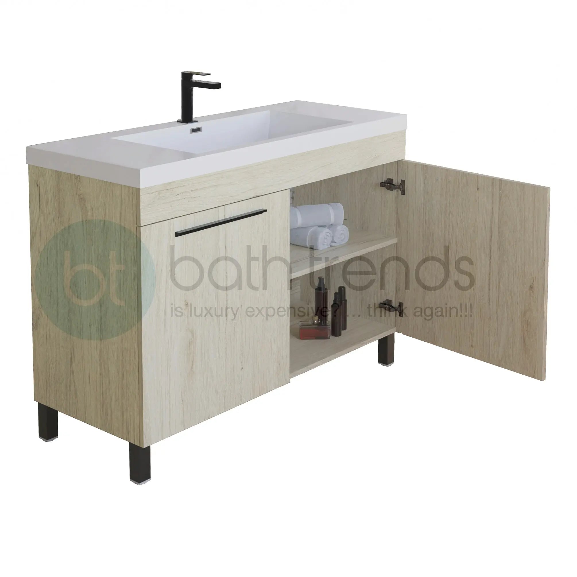 Ocean 39.5 Oak Cabinet, Square Cultured Marble Sink, Free Standing Vanity Set