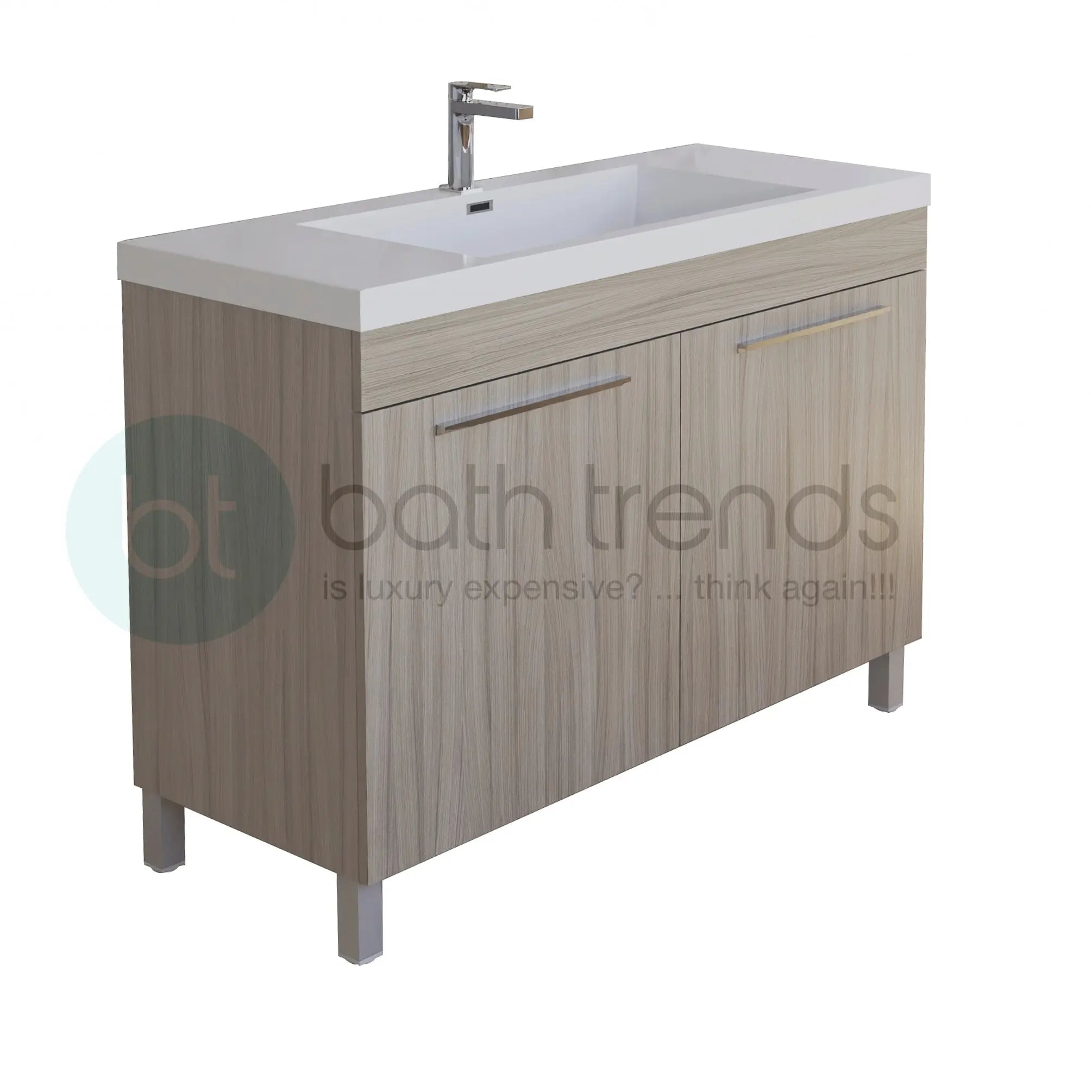 Ocean 47.5 Nilo Grey Wood Texture Cabinet, Square Cultured Marble Sink, Free Standing Vanity Set