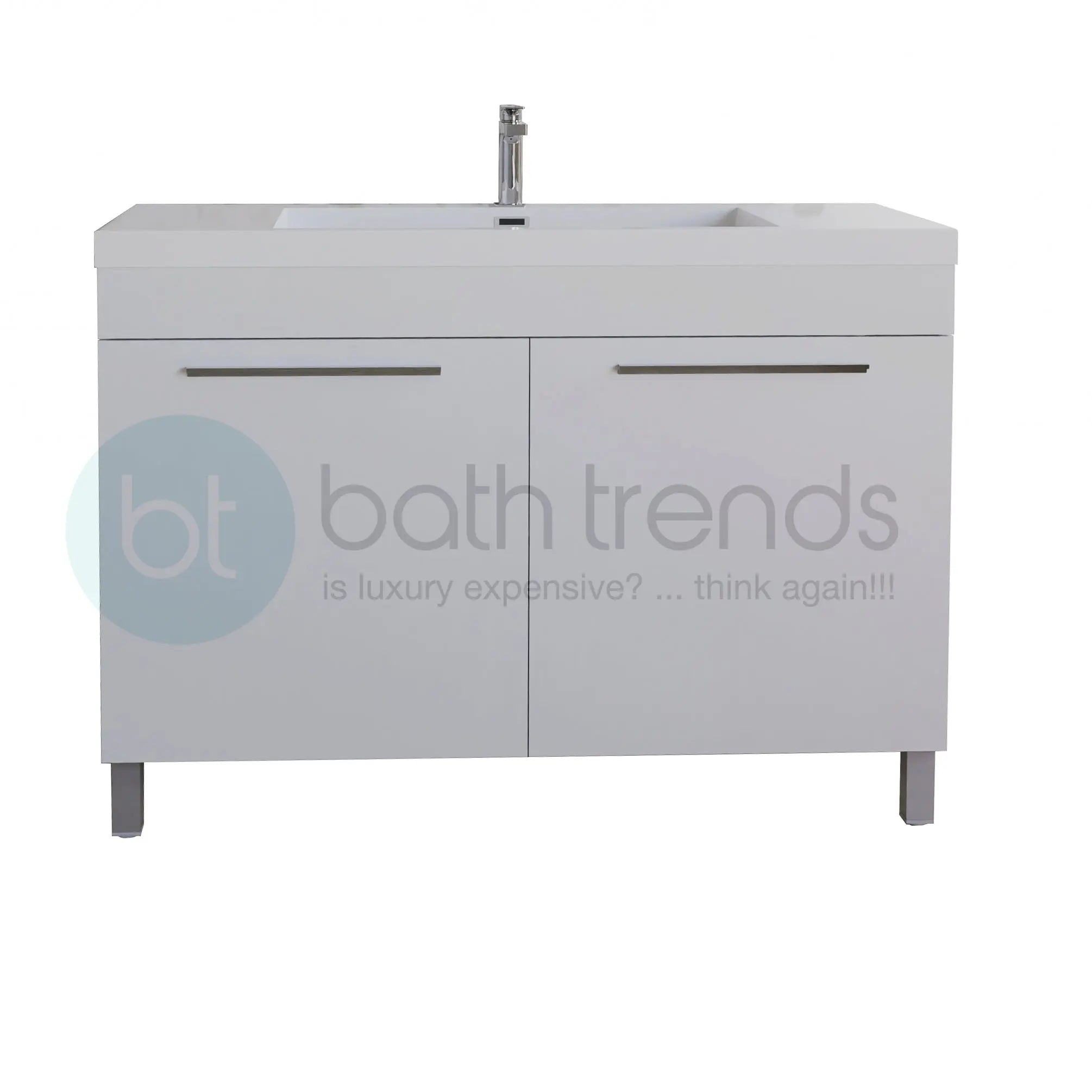 Ocean 47.5 White High Gloss Cabinet, Square Cultured Marble Sink, Free Standing Vanity Set