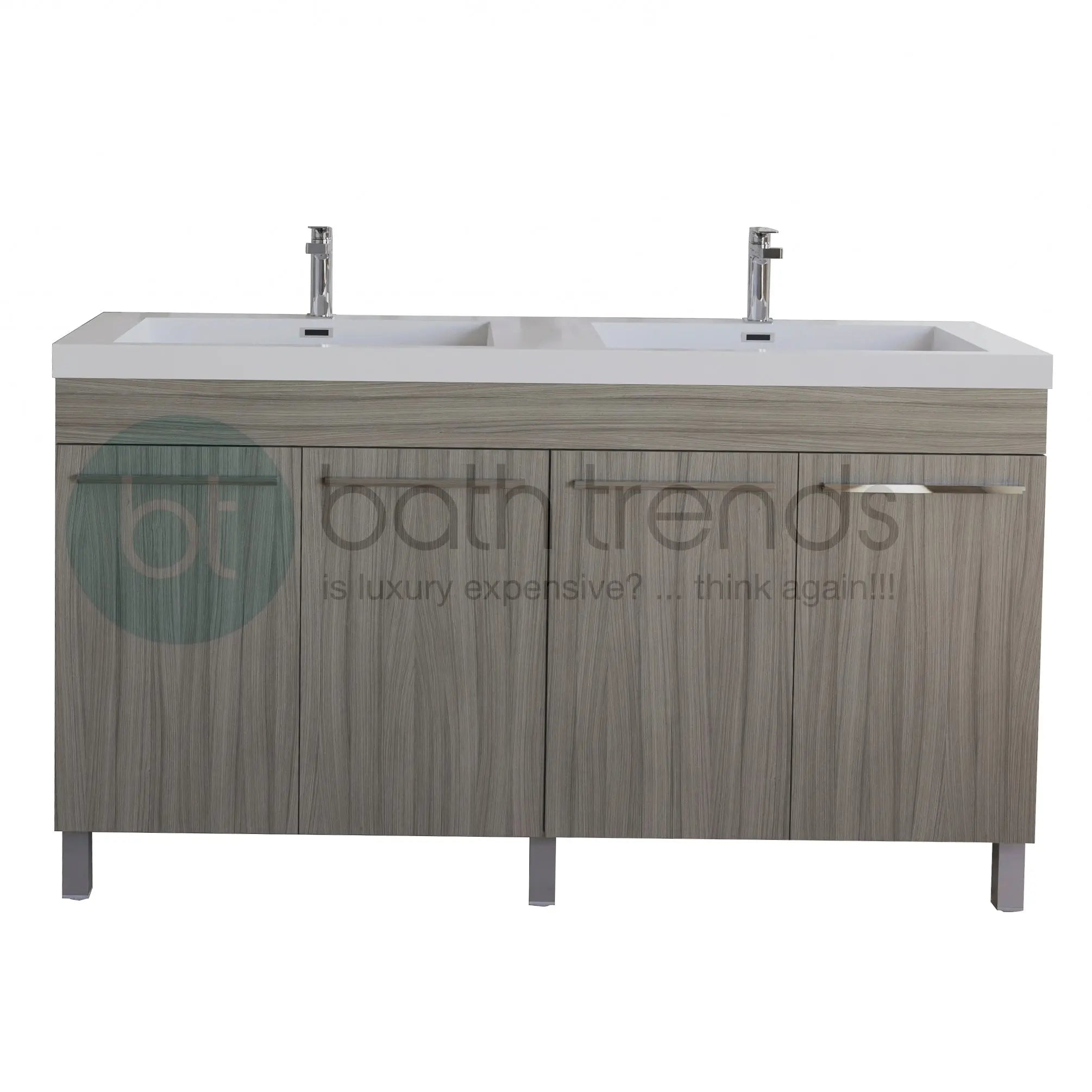 Ocean 59 Nilo Grey Wood Texture Cabinet, Square Cultured Marble Sink, Free Standing Vanity Set