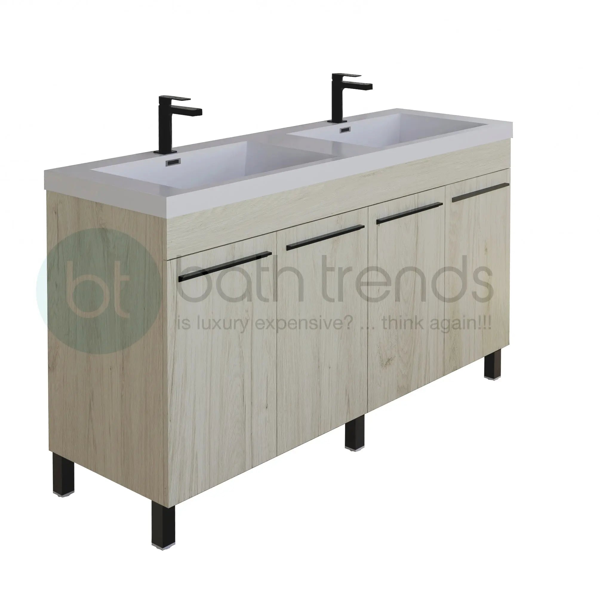 Ocean 59 Oak Cabinet, Square Cultured Marble Sink, Free Standing Vanity Set