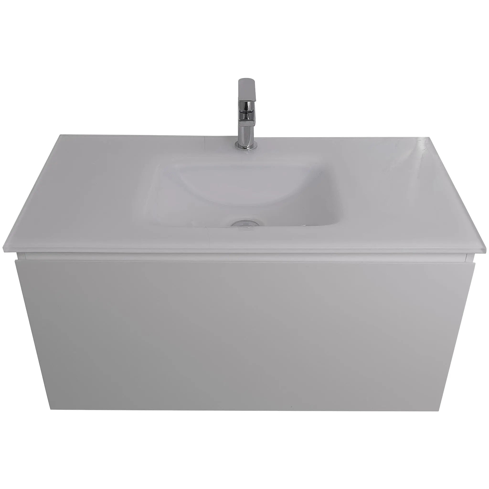 Venice 31.5 White High Gloss Cabinet, White Tempered Glass Sink, Wall Mounted Modern Vanity Set