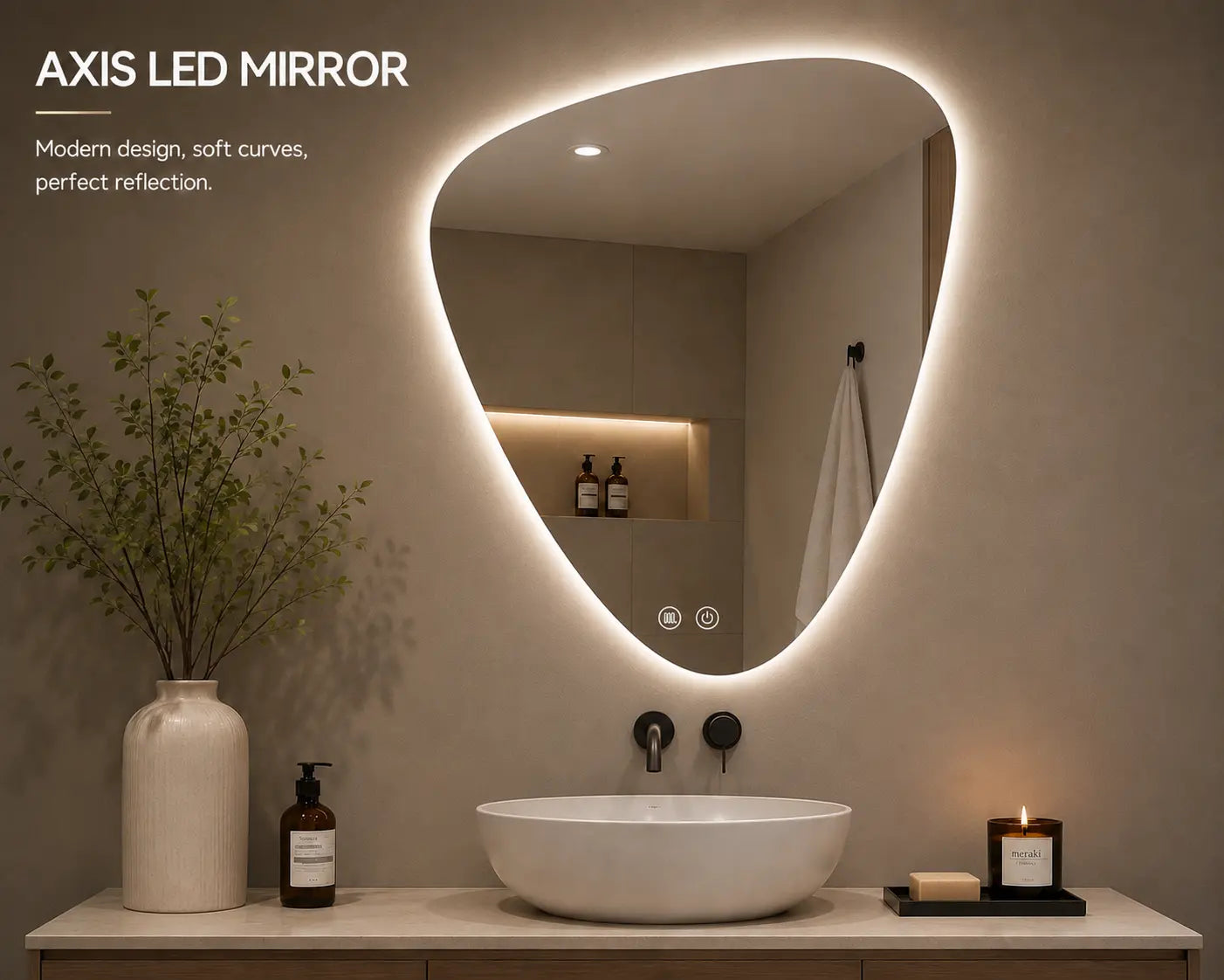 Aquamoon AXIS V LED Bathroom Mirror 31" x 48" Wall Mounted With Bottom Front Touch On/Off Switch 6000K High Lumen