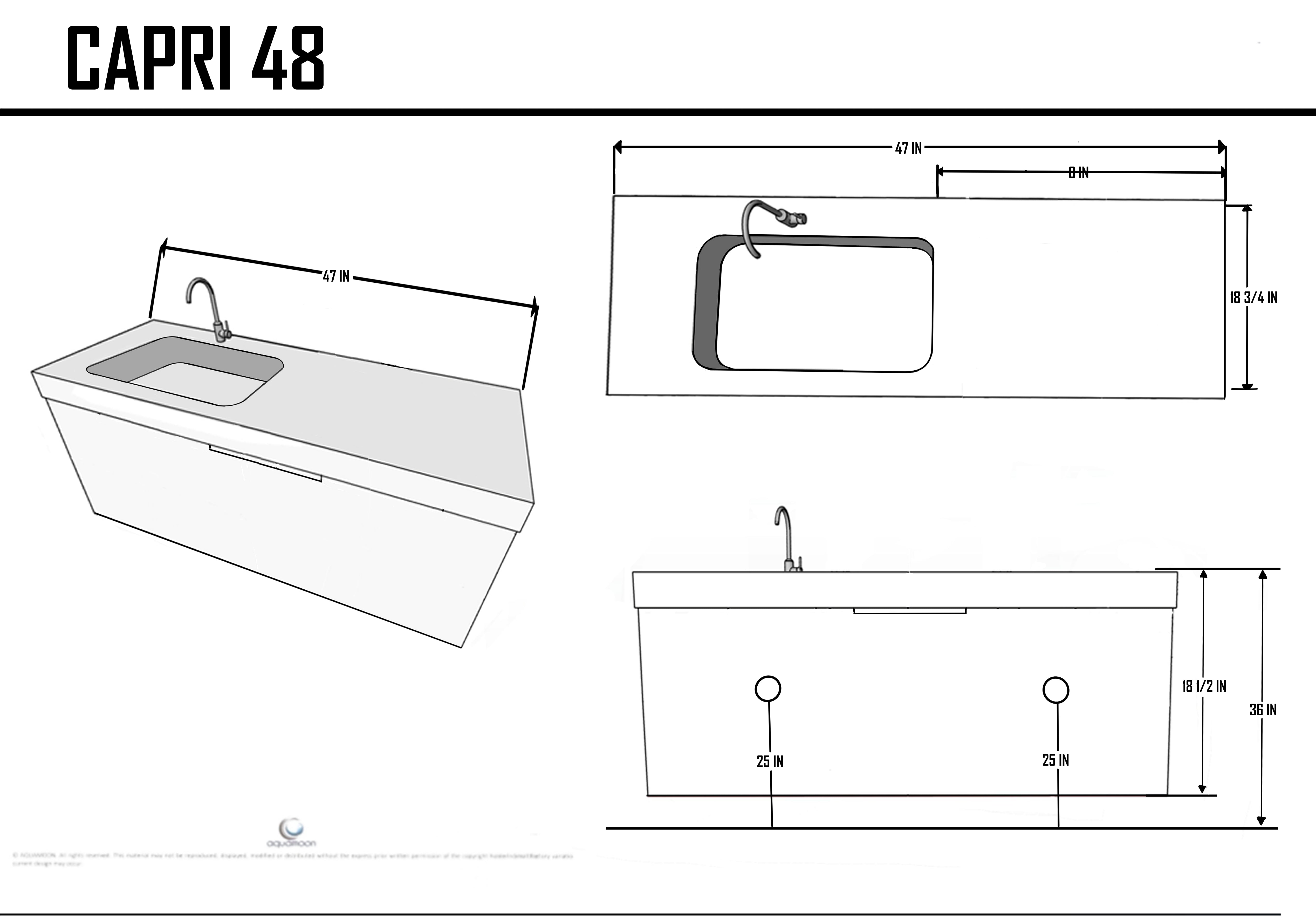Capri 47.5 Natural Oak Cabinet, Solid Surface Sink, Wall Mounted Modern Vanity Set