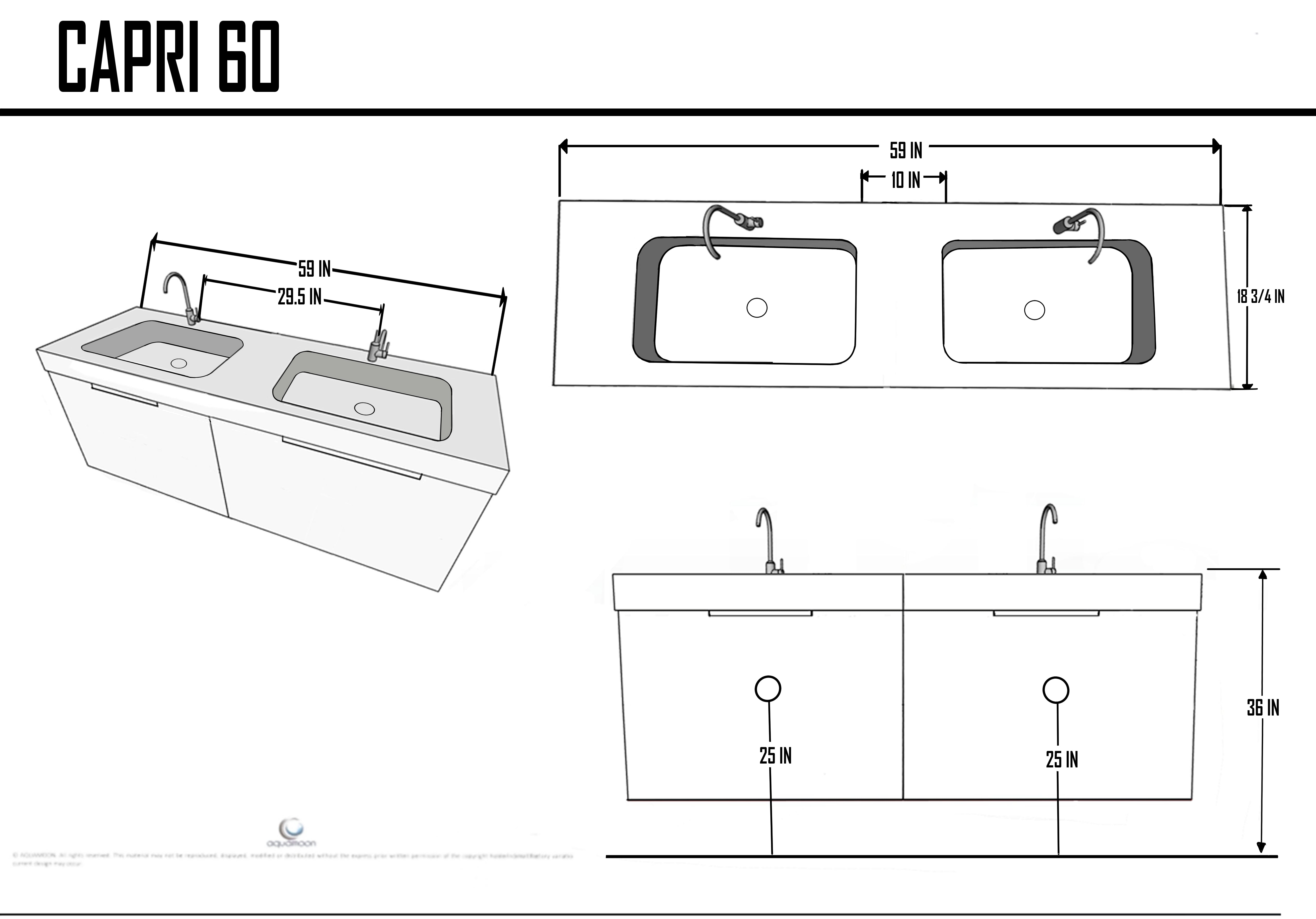 Capri 59.5 Natural Oak Cabinet, Solid Surface Sink, Wall Mounted Modern Vanity Set