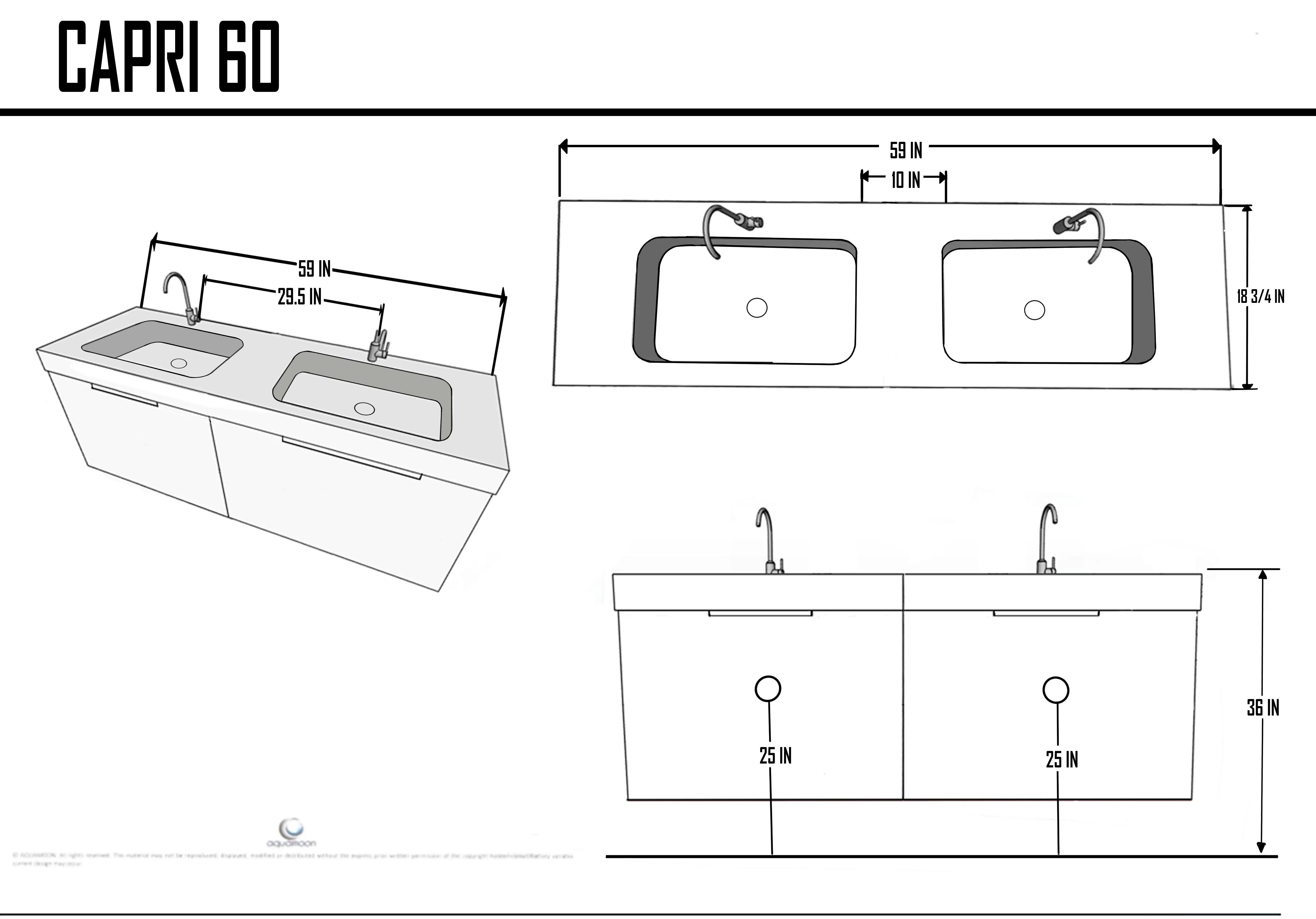 Capri 59.5 Natural Oak Cabinet, Solid Surface Sink, Wall Mounted Modern Vanity Set