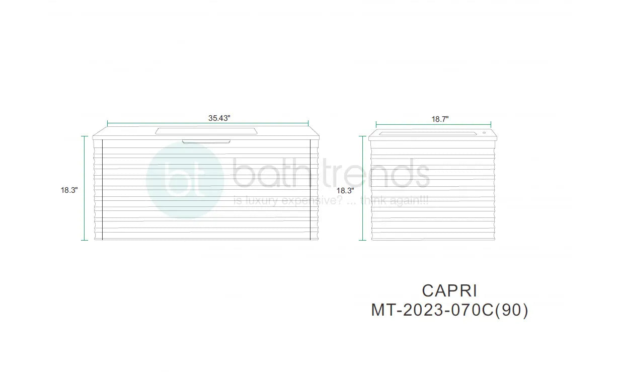 Capri 35.5 Natural Oak Cabinet, Solid Surface Sink, Wall Mounted Modern Vanity Set