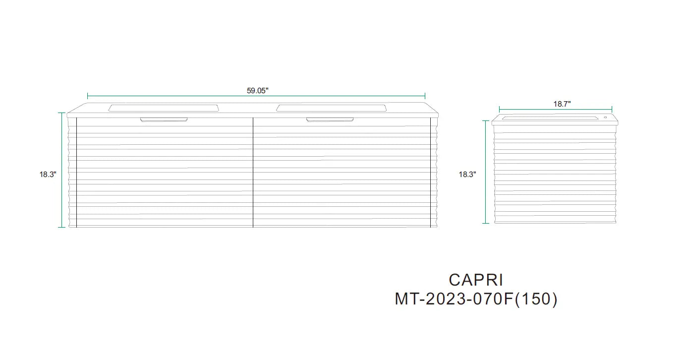 Capri 59.5 Natural Oak Cabinet, Solid Surface Sink, Wall Mounted Modern Vanity Set
