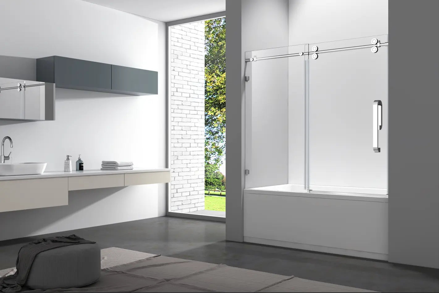 Aquamoon SKY Frameless Sliding Tub Door 60 "X 66" Clear Tempered Glass, Chrome
