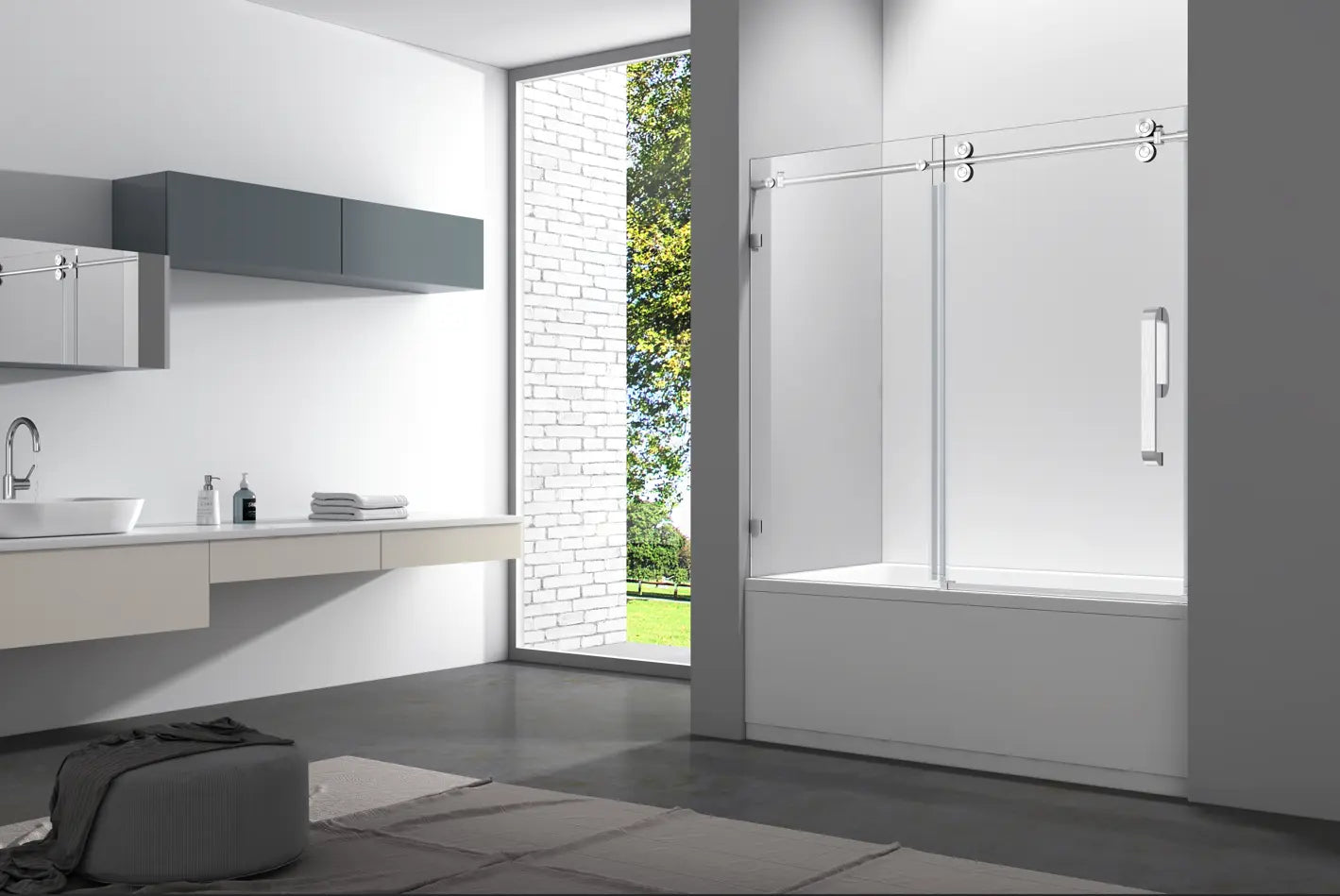 Aquamoon SKY Frameless Sliding Tub Door 60 "X 66" Clear Tempered Glass, Brush Nickel