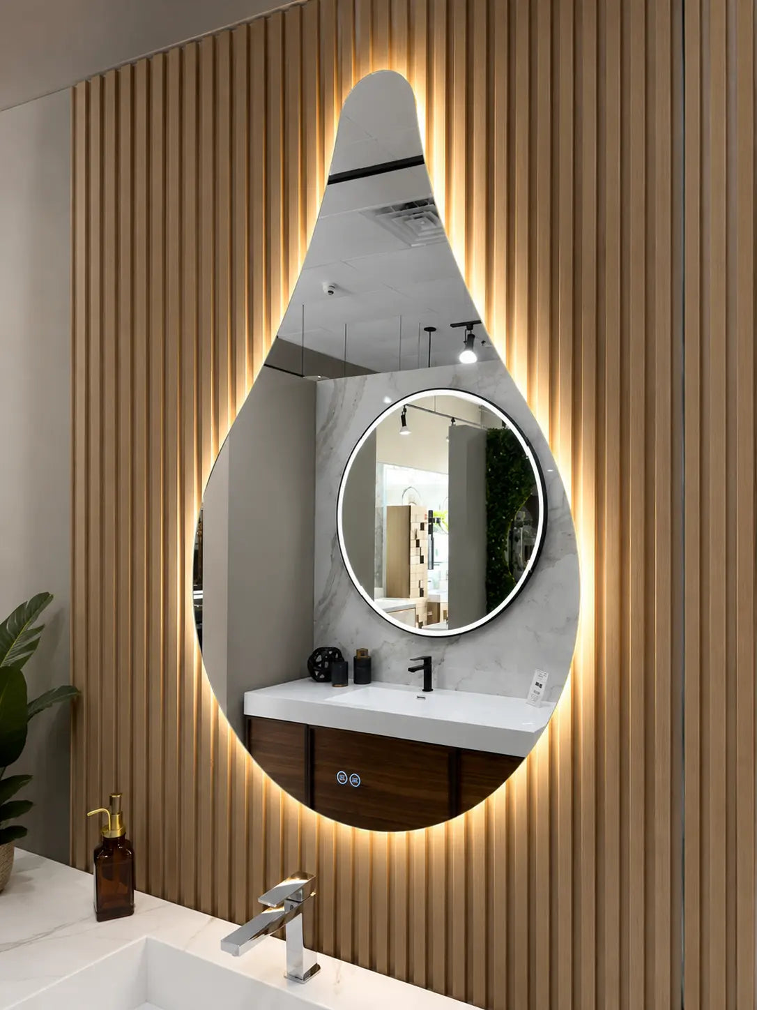 Aquamoon TearDrop LED Bathroom Mirror 31" x 48" Wall Mounted With Bottom Front Touch On/Off 6000K High Lumen