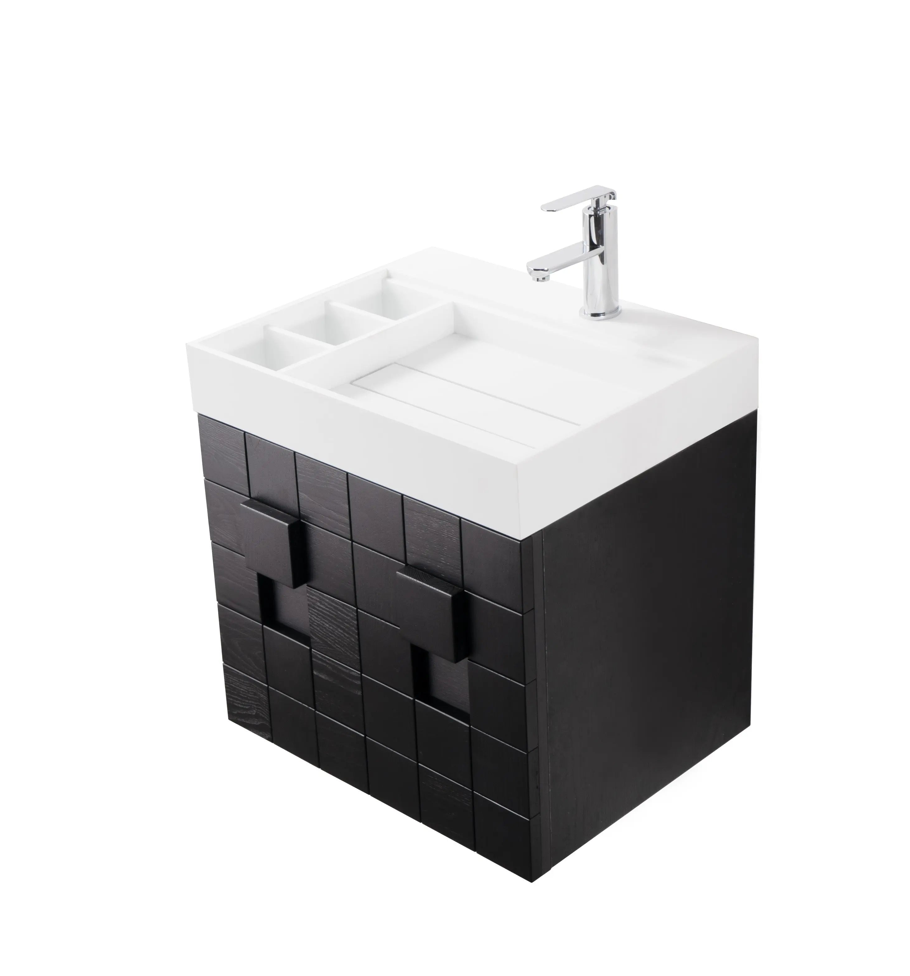 Darko 23.5 Single Dark Oak Cabinet, Solid Surface ORUS Sink, Wall Mounted Modern Vanity Set