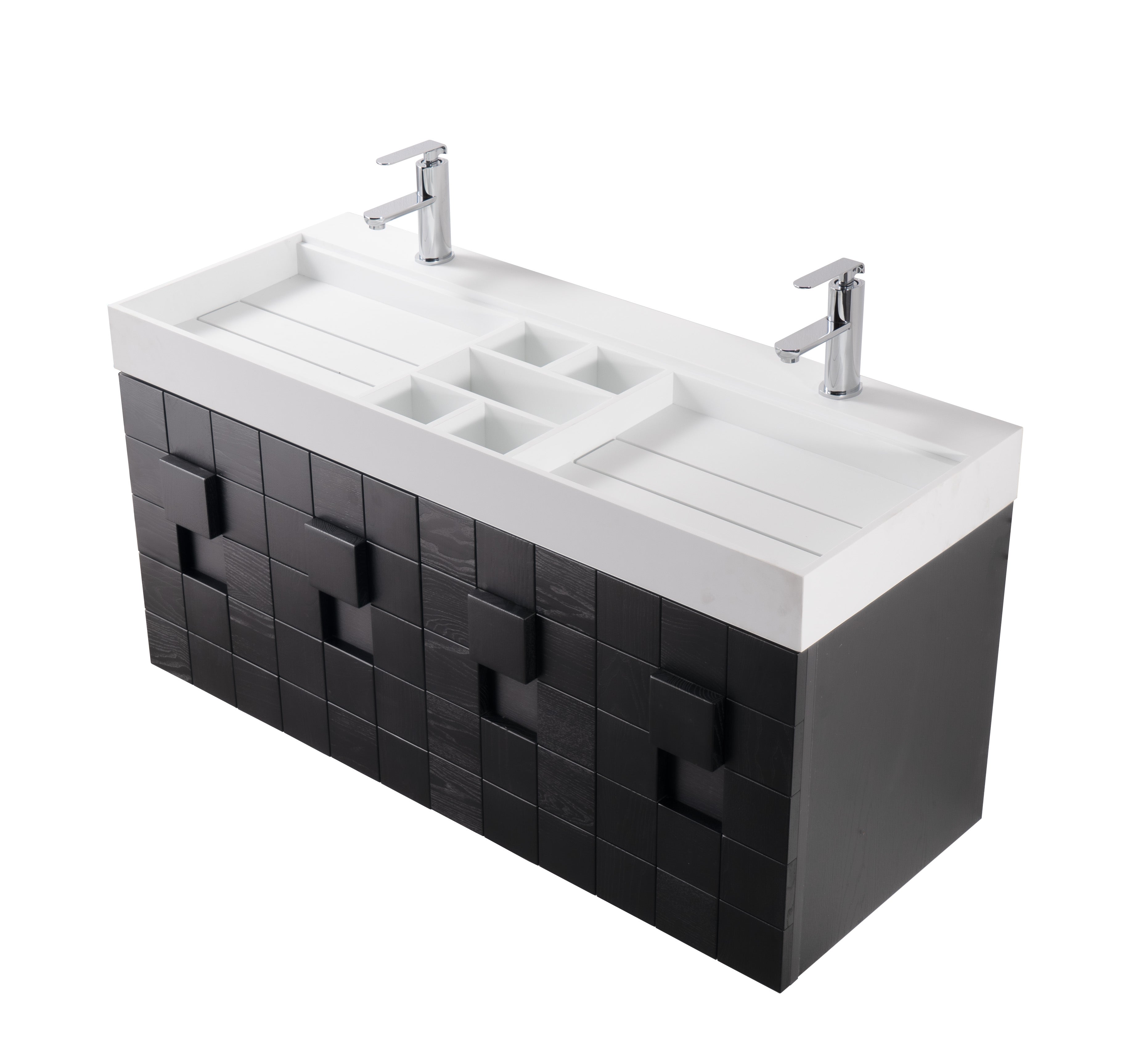 Darko 47.5 Double Dark Oak Cabinet, Solid Surface ORUS Sink, Wall Mounted Modern Vanity Set