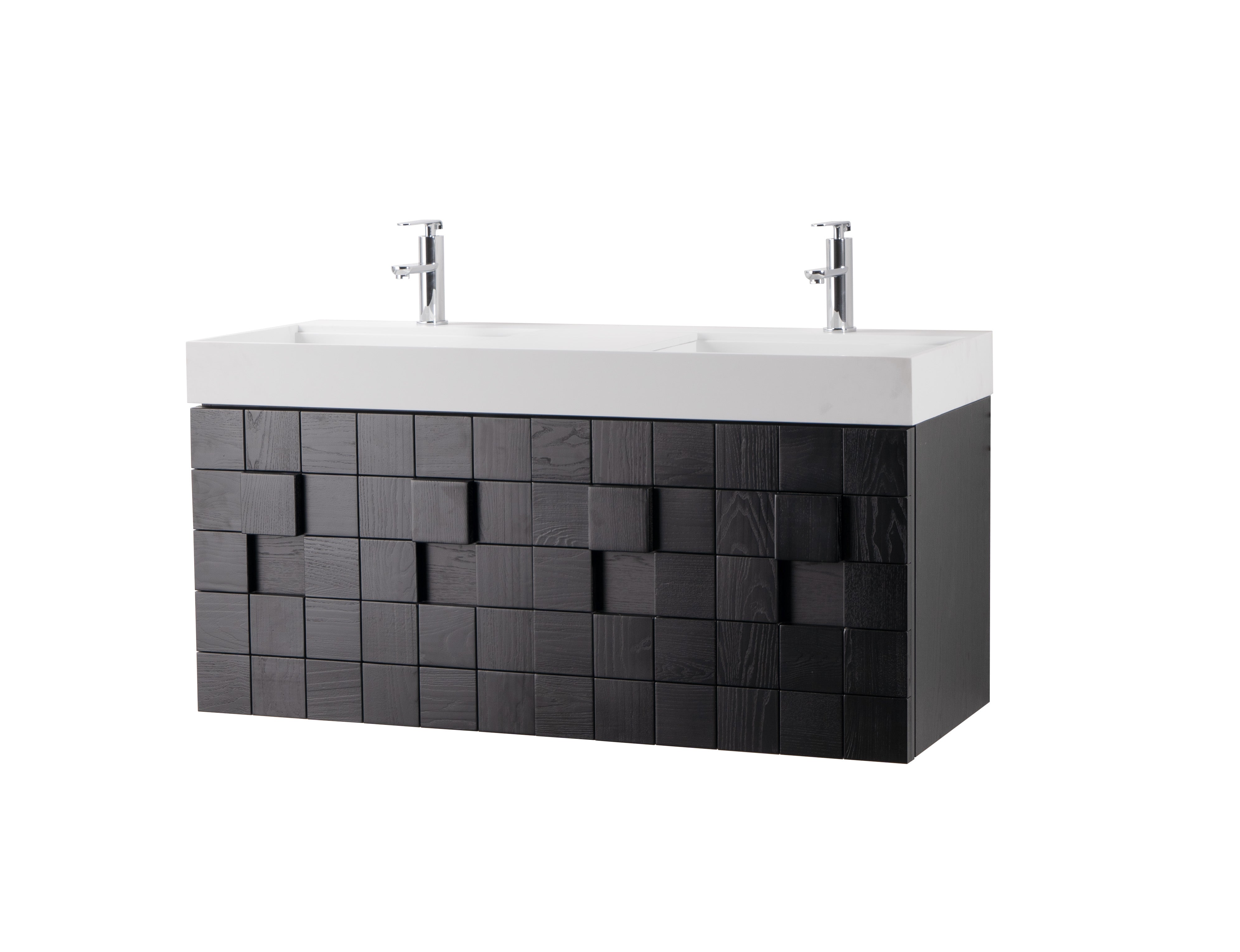 Darko 47.5 Double Dark Oak Cabinet, Solid Surface ORUS Sink, Wall Mounted Modern Vanity Set