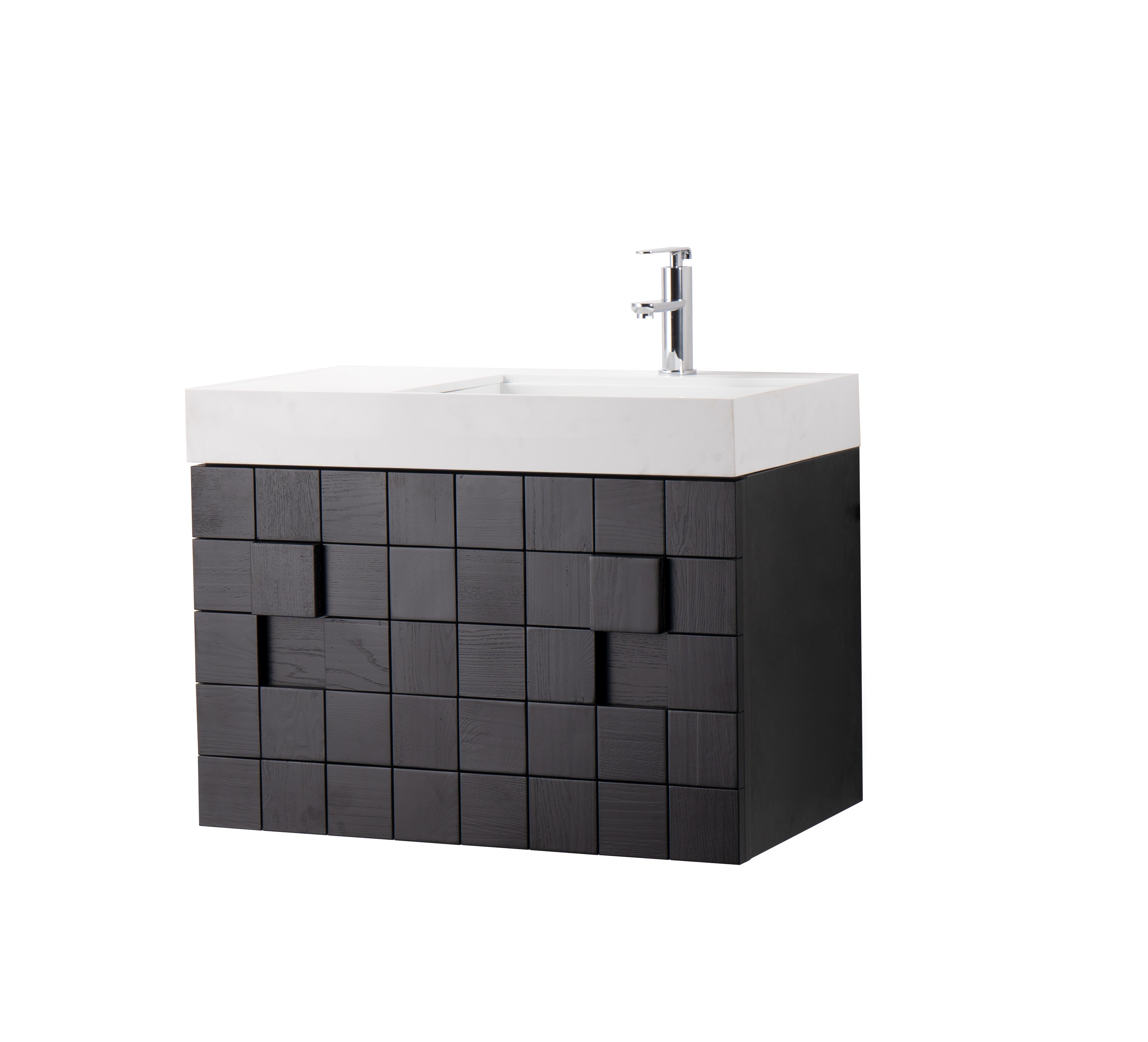 Darko 31.5 Single Natural Oak Cabinet, Solid Surface ORUS Sink, Wall Mounted Modern Vanity Set