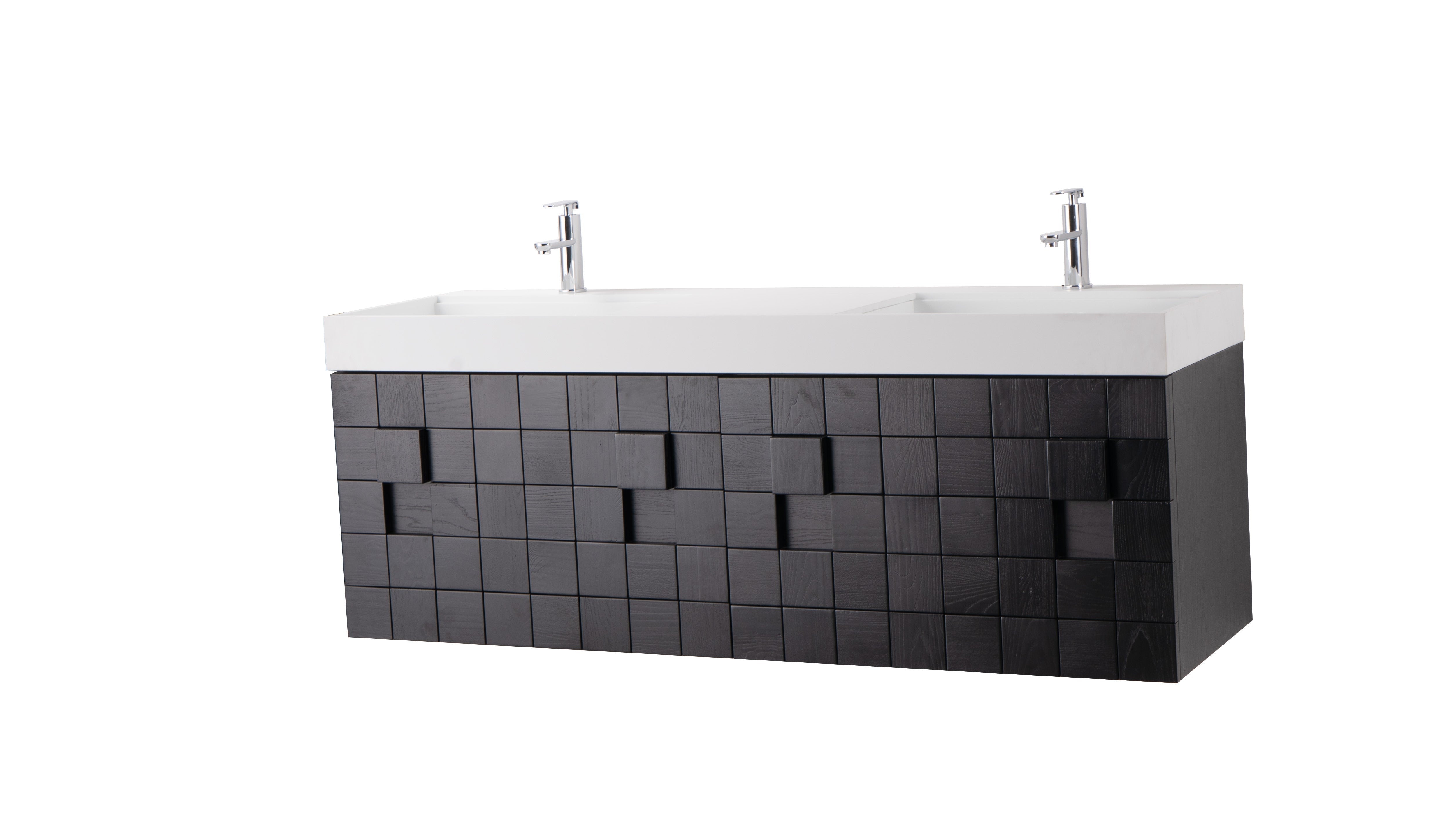 Darko 63.5 Double Dark Oak Cabinet, Solid Surface ORUS Sink, Wall Mounted Modern Vanity Set