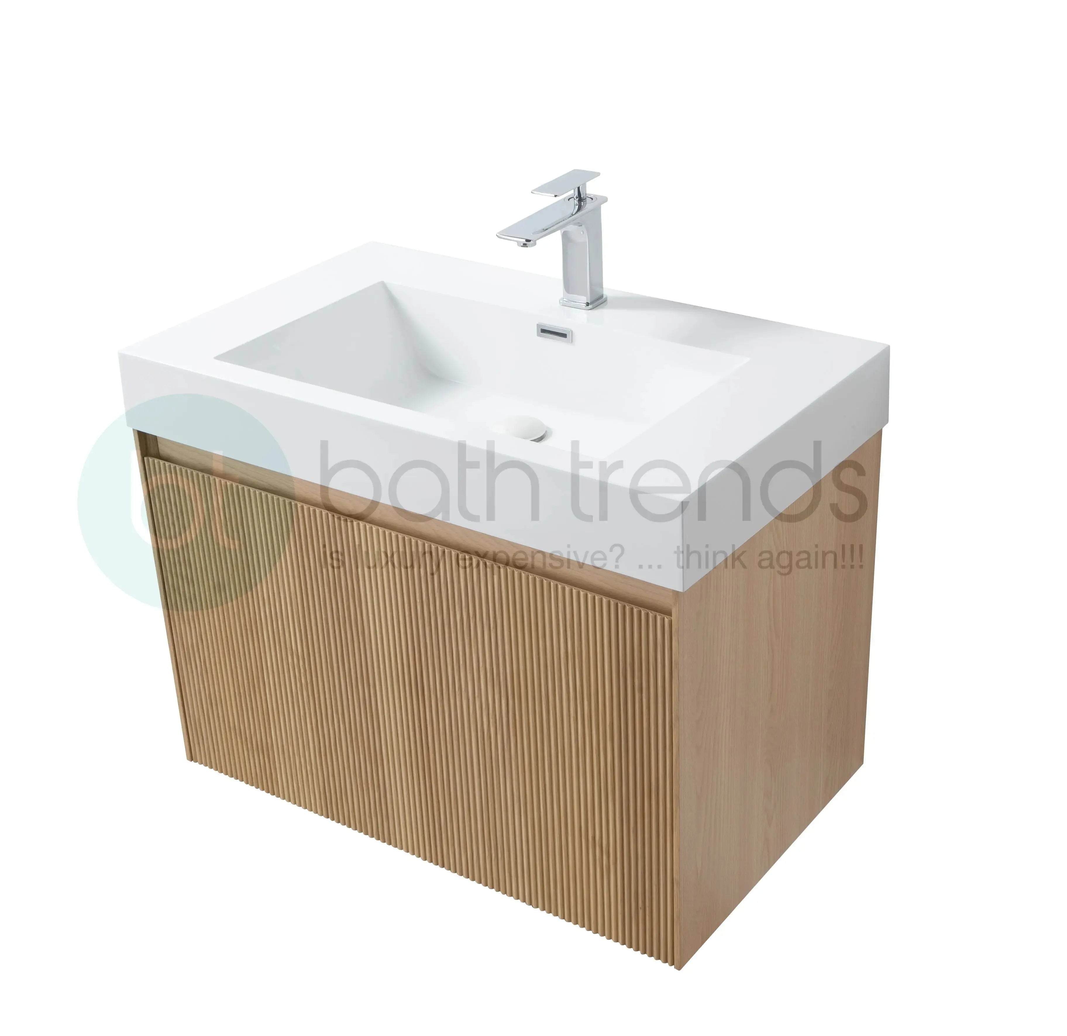 Miami 31.5 Natural Oak Cabinet, Square Cultured Marble Sink, Wall Mounted Modern Vanity Set