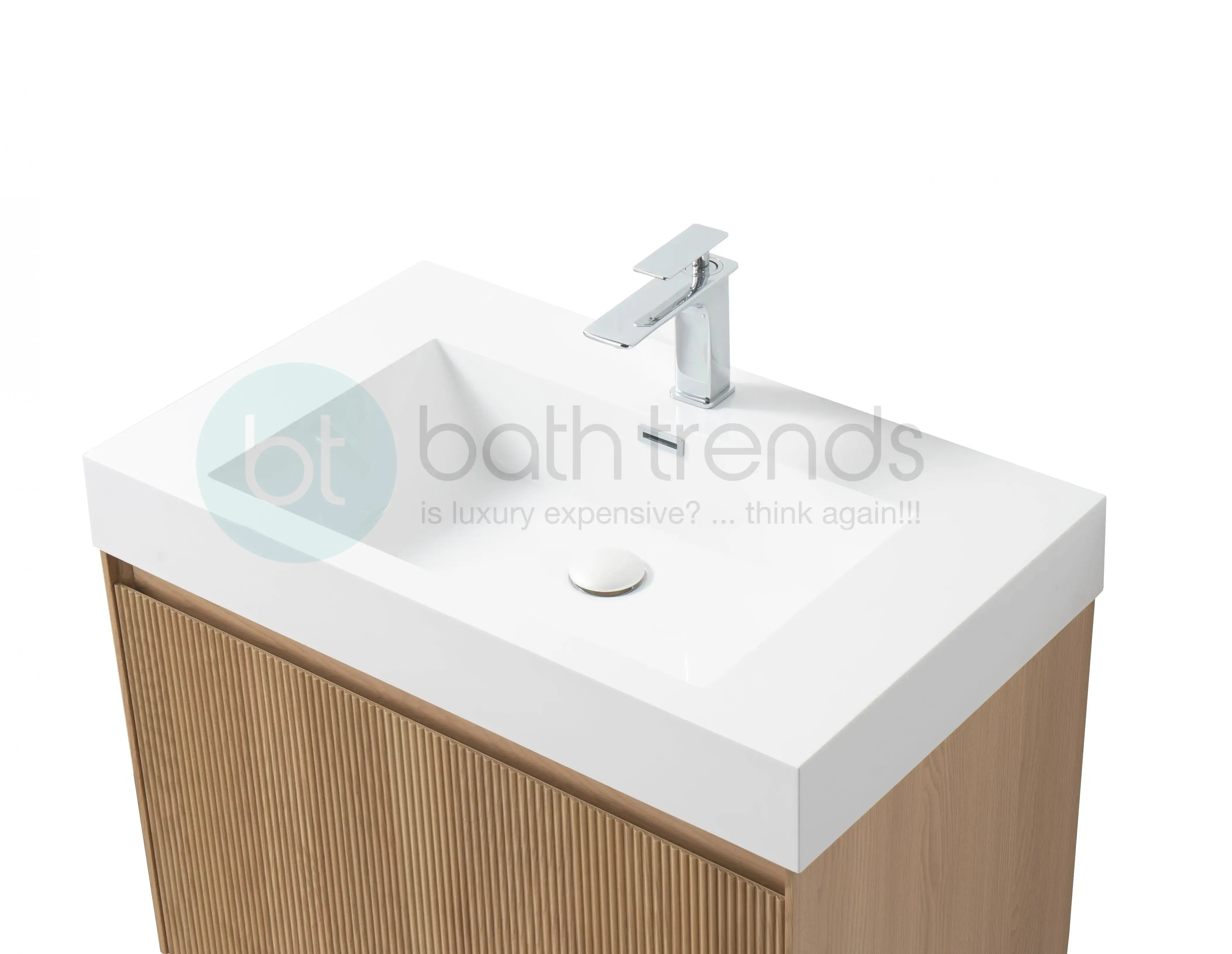 Miami 31.5 Natural Oak Cabinet, Square Cultured Marble Sink, Wall Mounted Modern Vanity Set