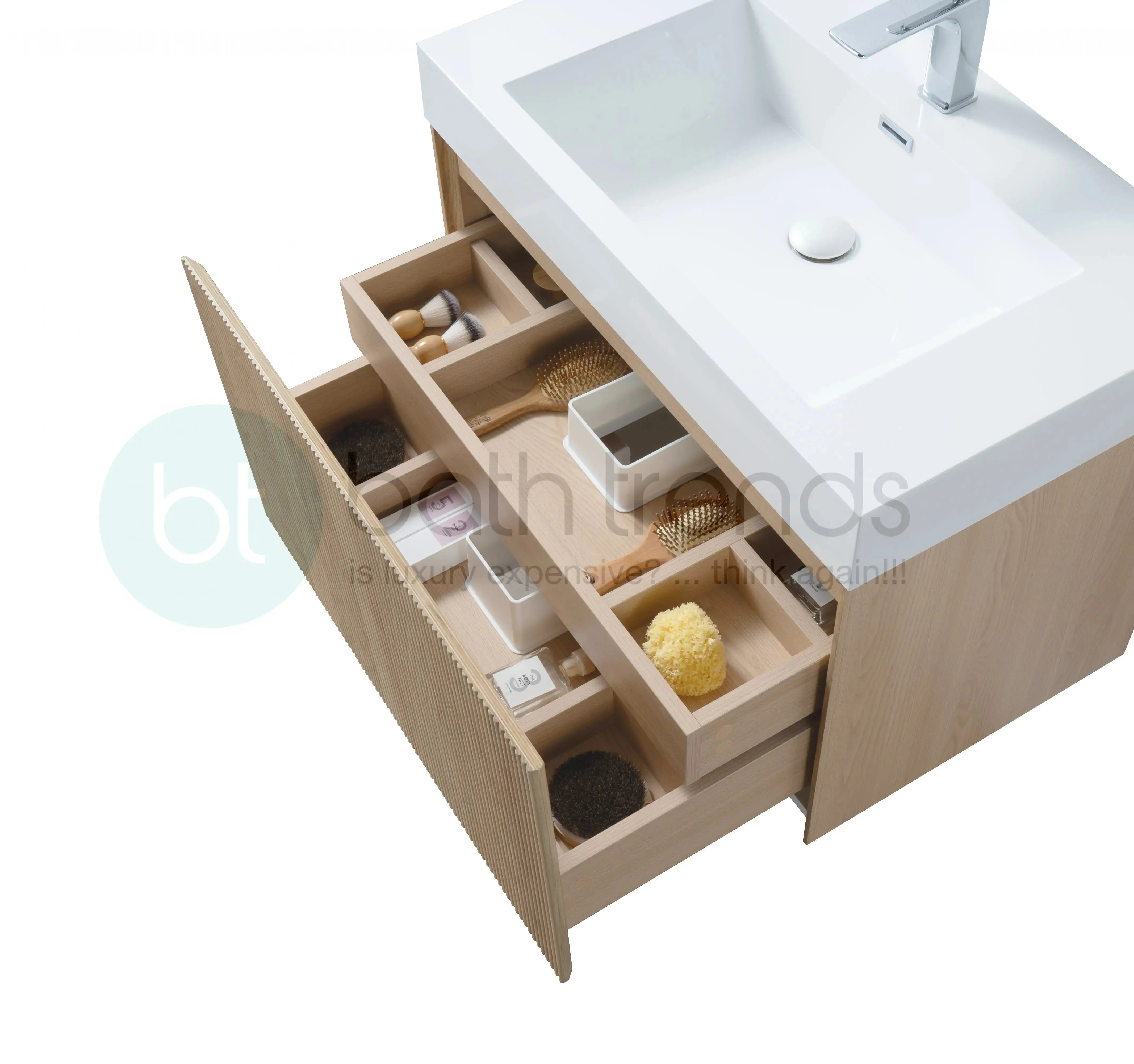 Miami 31.5 Natural Oak Cabinet, Square Cultured Marble Sink, Wall Mounted Modern Vanity Set