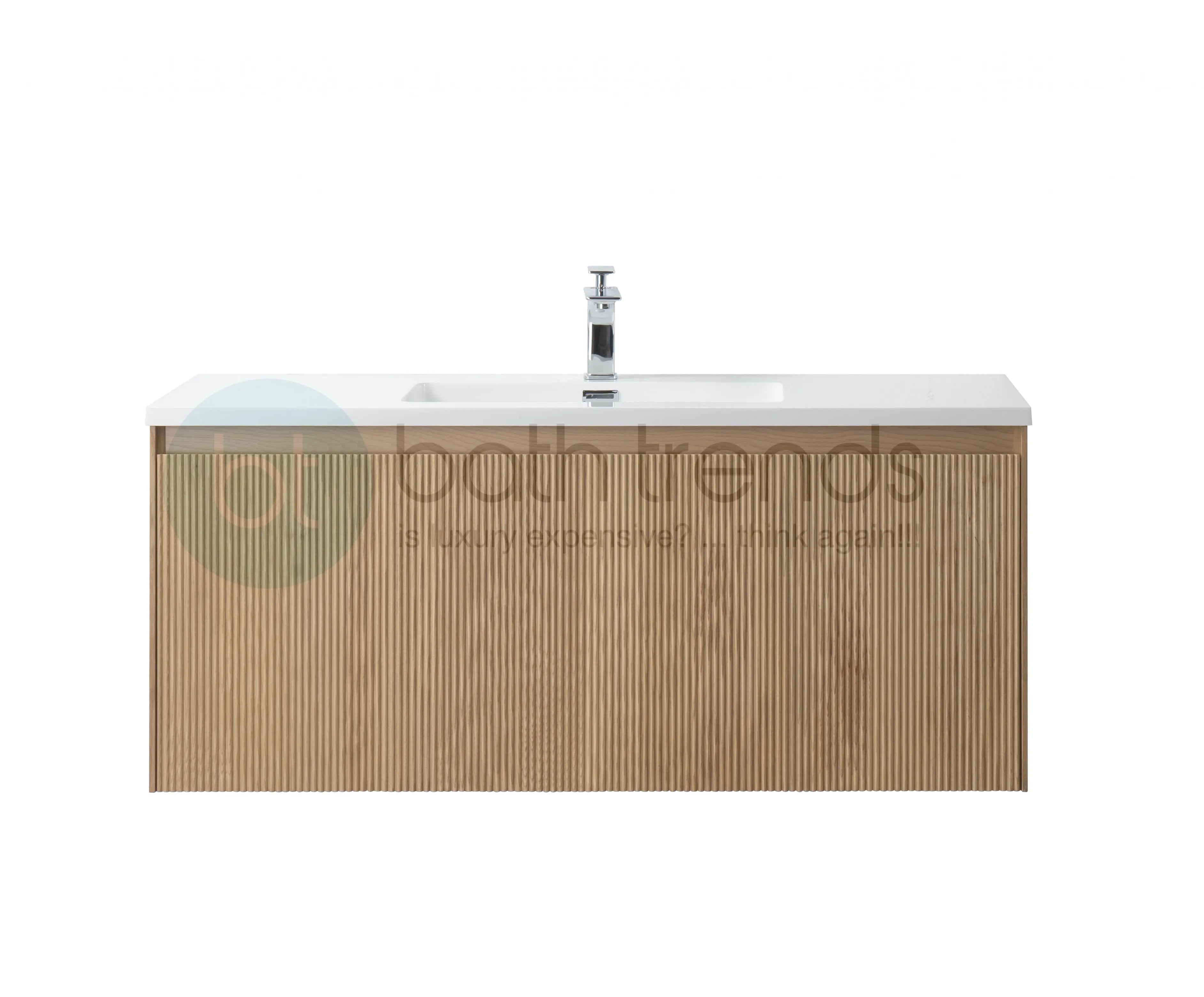 Miami 47.5 Natural Oak Cabinet, Square Cultured Marble Sink, Wall Mounted Modern Vanity Set Square Cultured Marble