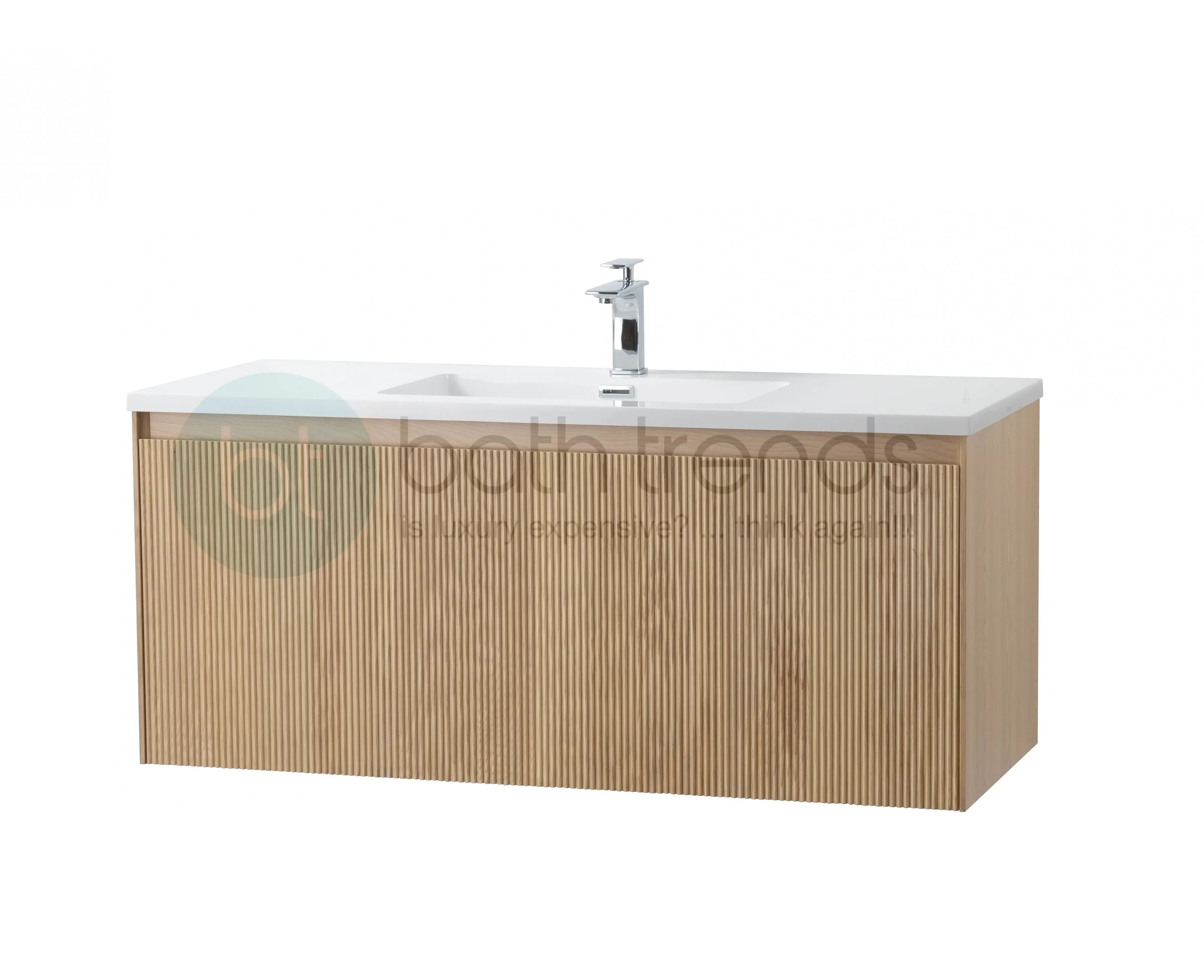 Miami 47.5 Natural Oak Cabinet, Square Cultured Marble Sink, Wall Mounted Modern Vanity Set Square Cultured Marble
