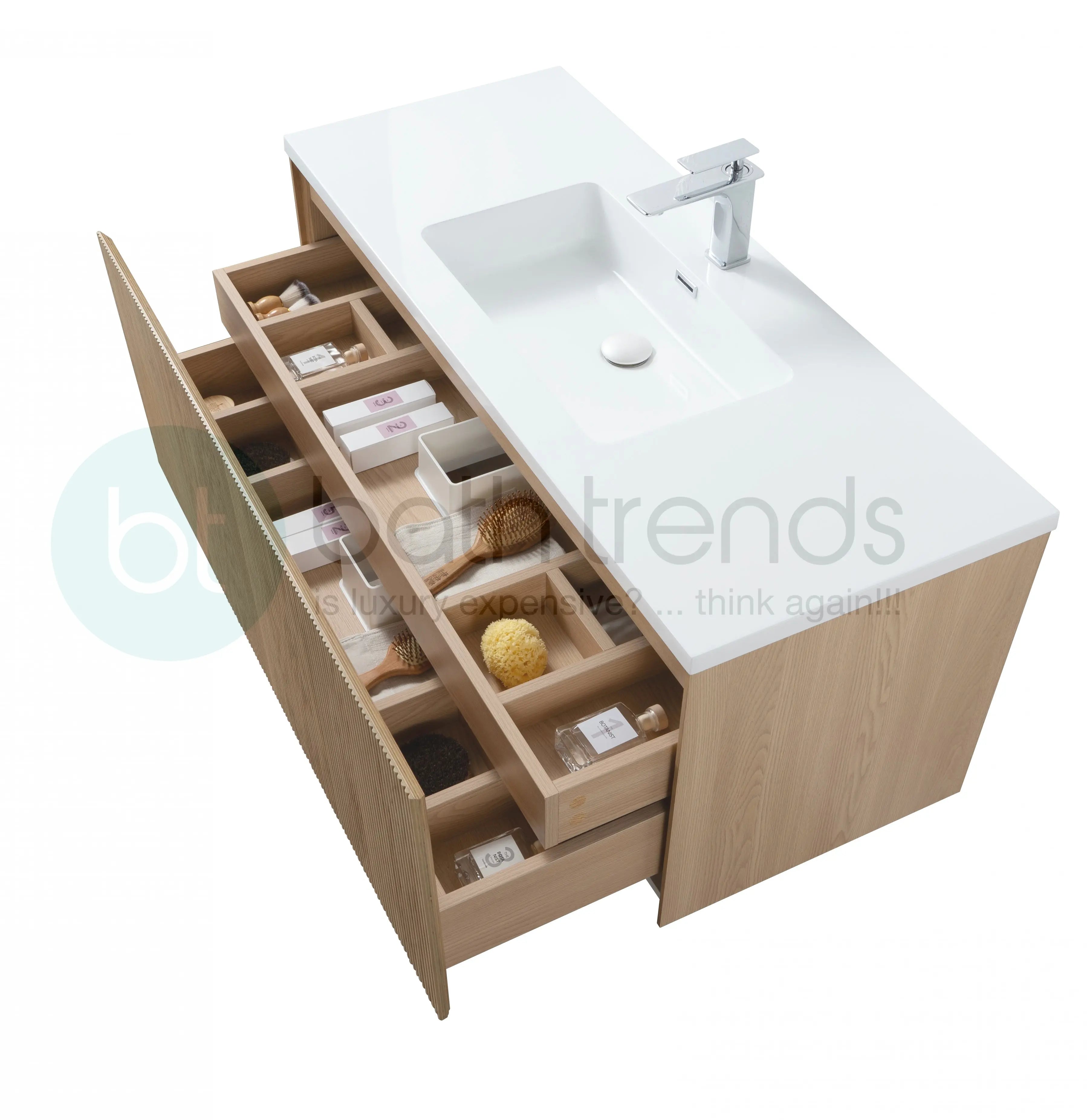 Miami 47.5 Natural Oak Cabinet, Square Cultured Marble Sink, Wall Mounted Modern Vanity Set Square Cultured Marble