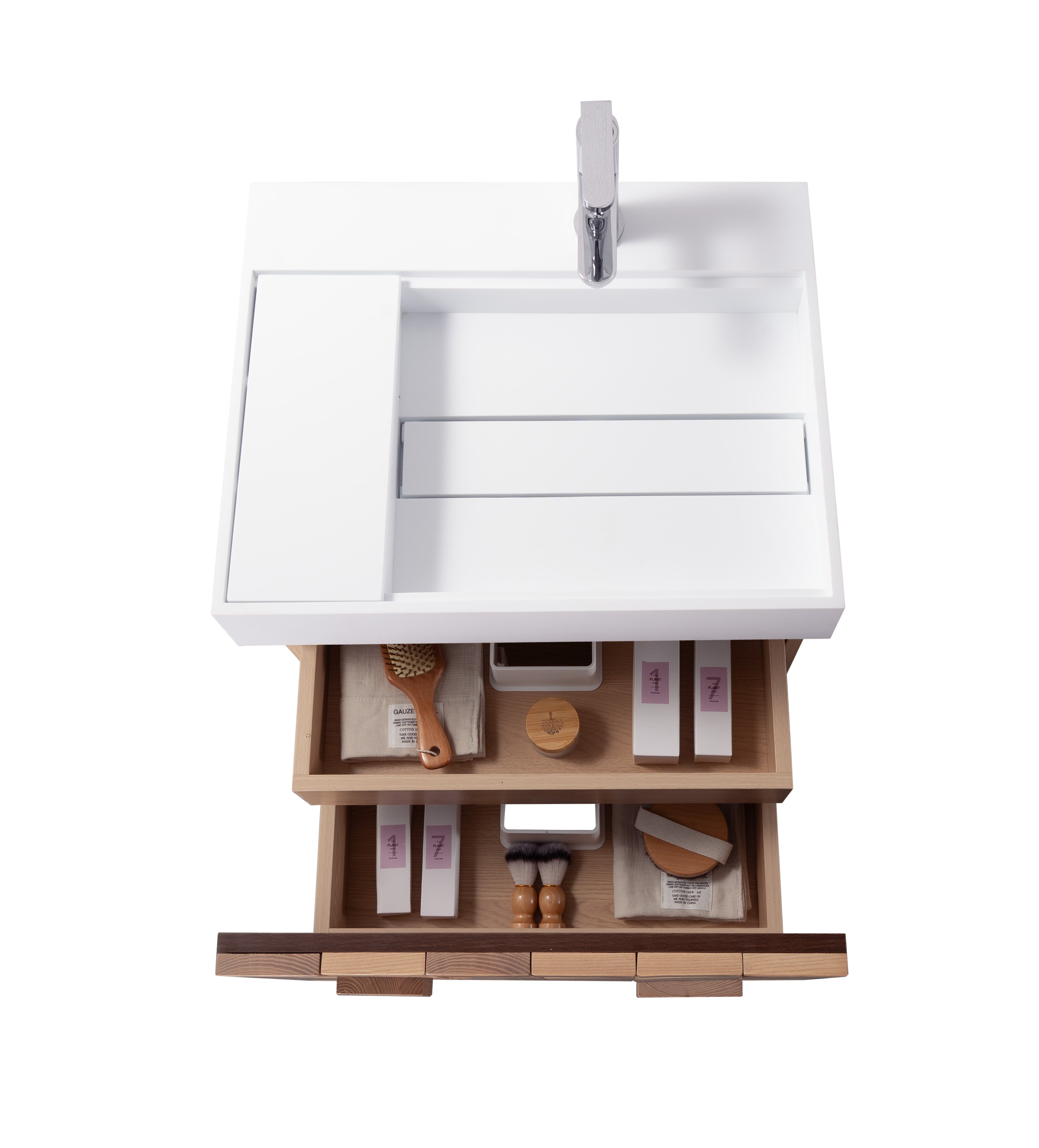 Darko 23.5 Single Natural Oak Cabinet, Solid Surface ORUS Sink, Wall Mounted Modern Vanity Set