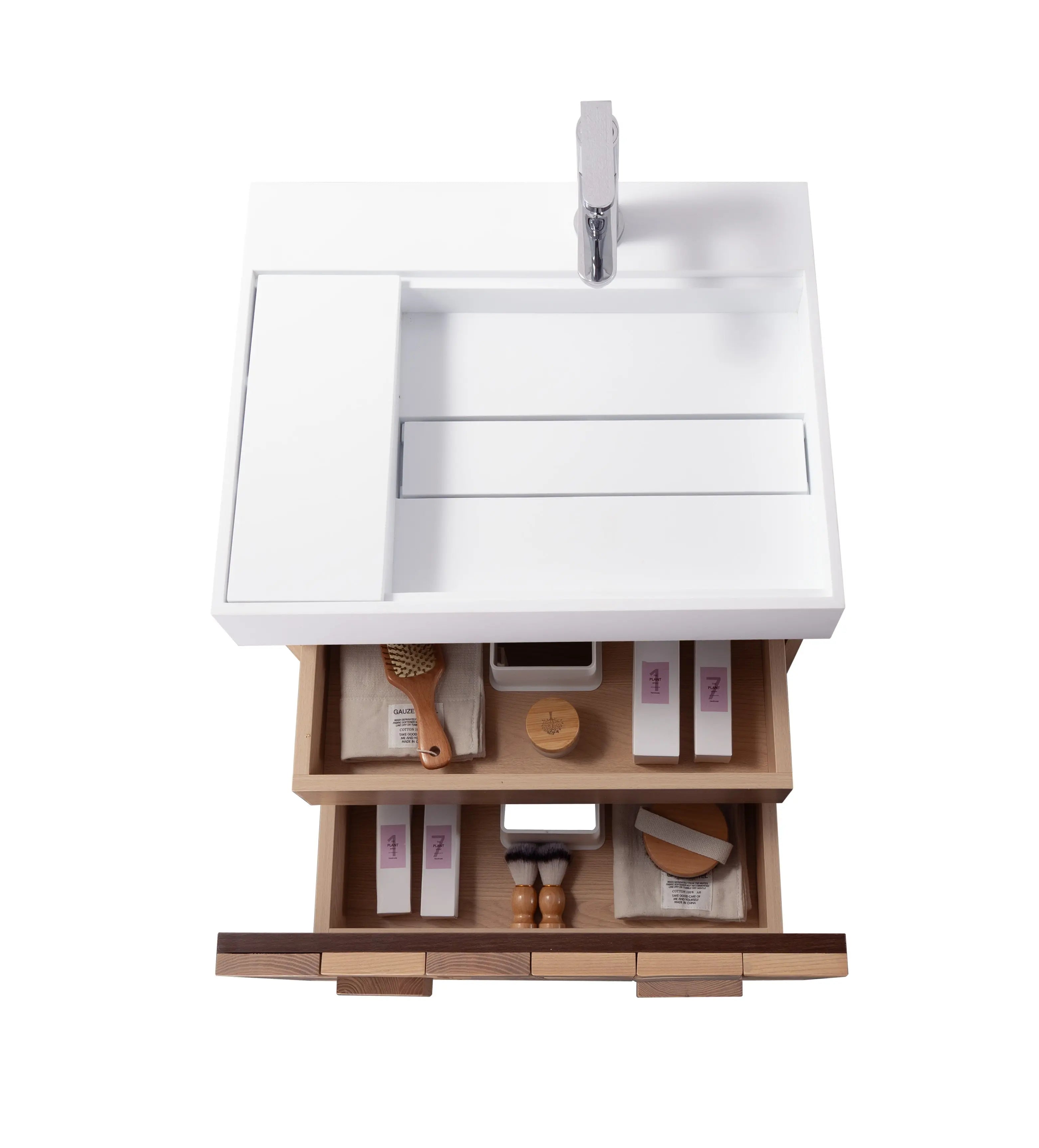 Darko 23.5 Single Natural Oak Cabinet, Solid Surface ORUS Sink, Wall Mounted Modern Vanity Set